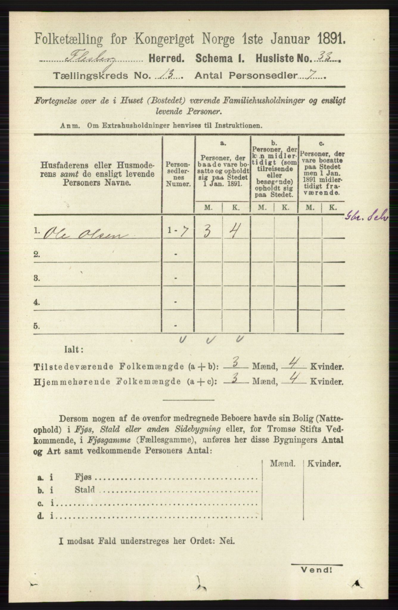 RA, 1891 census for 0631 Flesberg, 1891, p. 2217