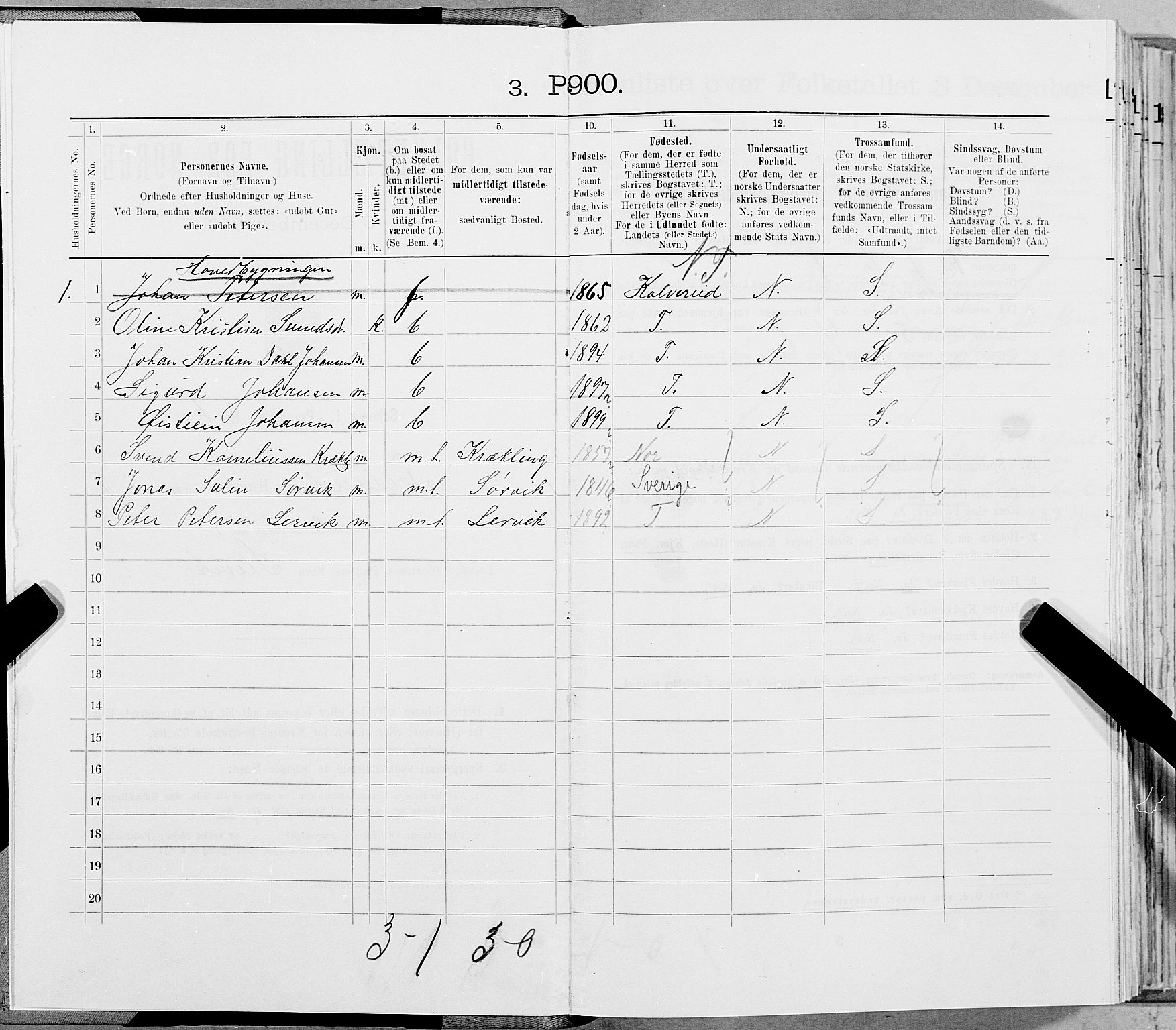 SAT, 1900 census for Foldereid, 1900, p. 9