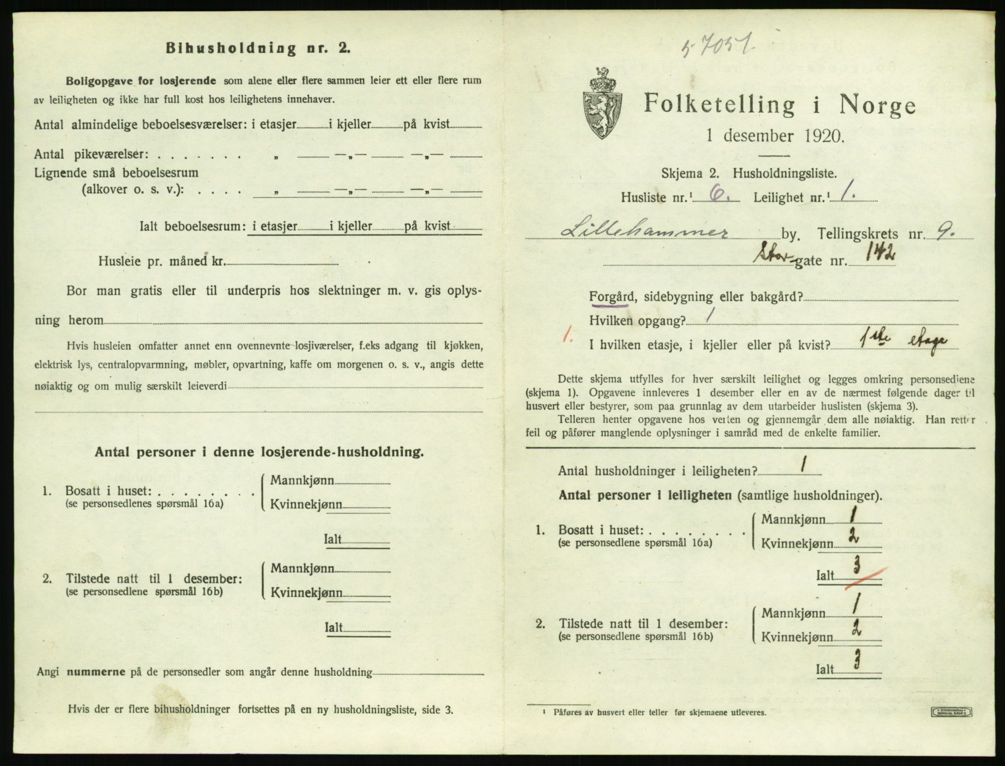 SAH, 1920 census for Lillehammer, 1920, p. 3064