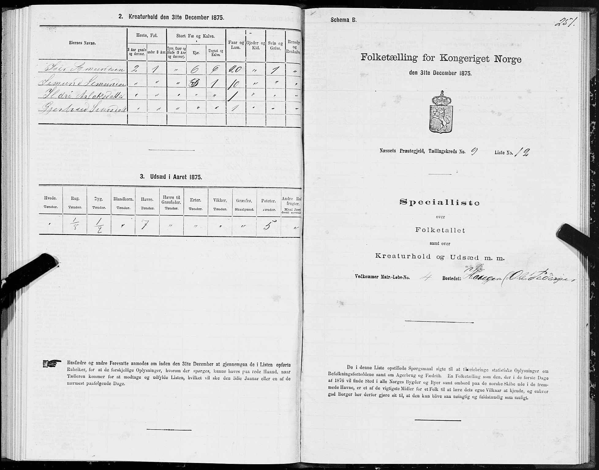 SAT, 1875 census for 1543P Nesset, 1875, p. 4251