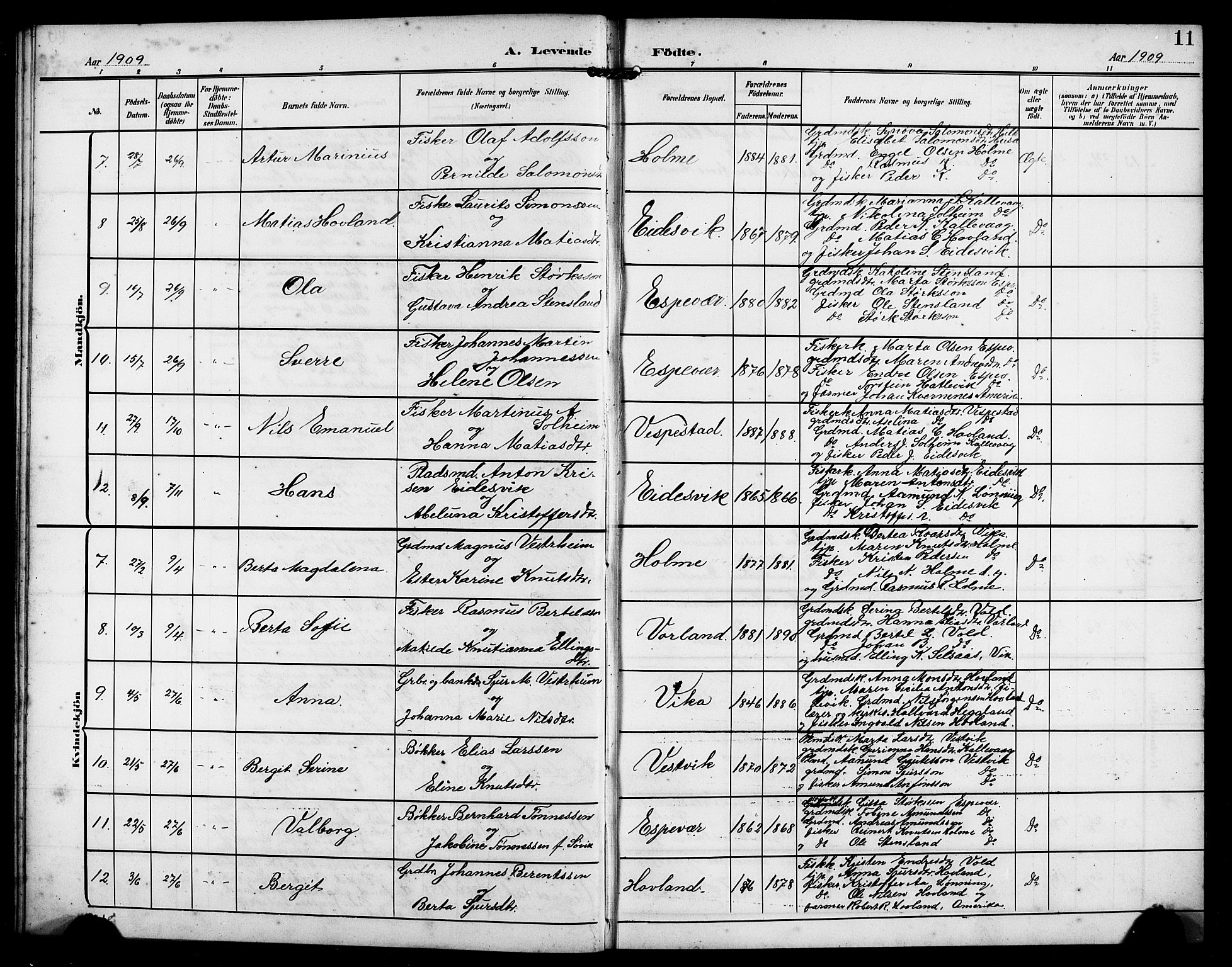 Finnås sokneprestembete, SAB/A-99925/H/Ha/Hab/Habc/L0003: Parish register (copy) no. C 3, 1907-1917, p. 11