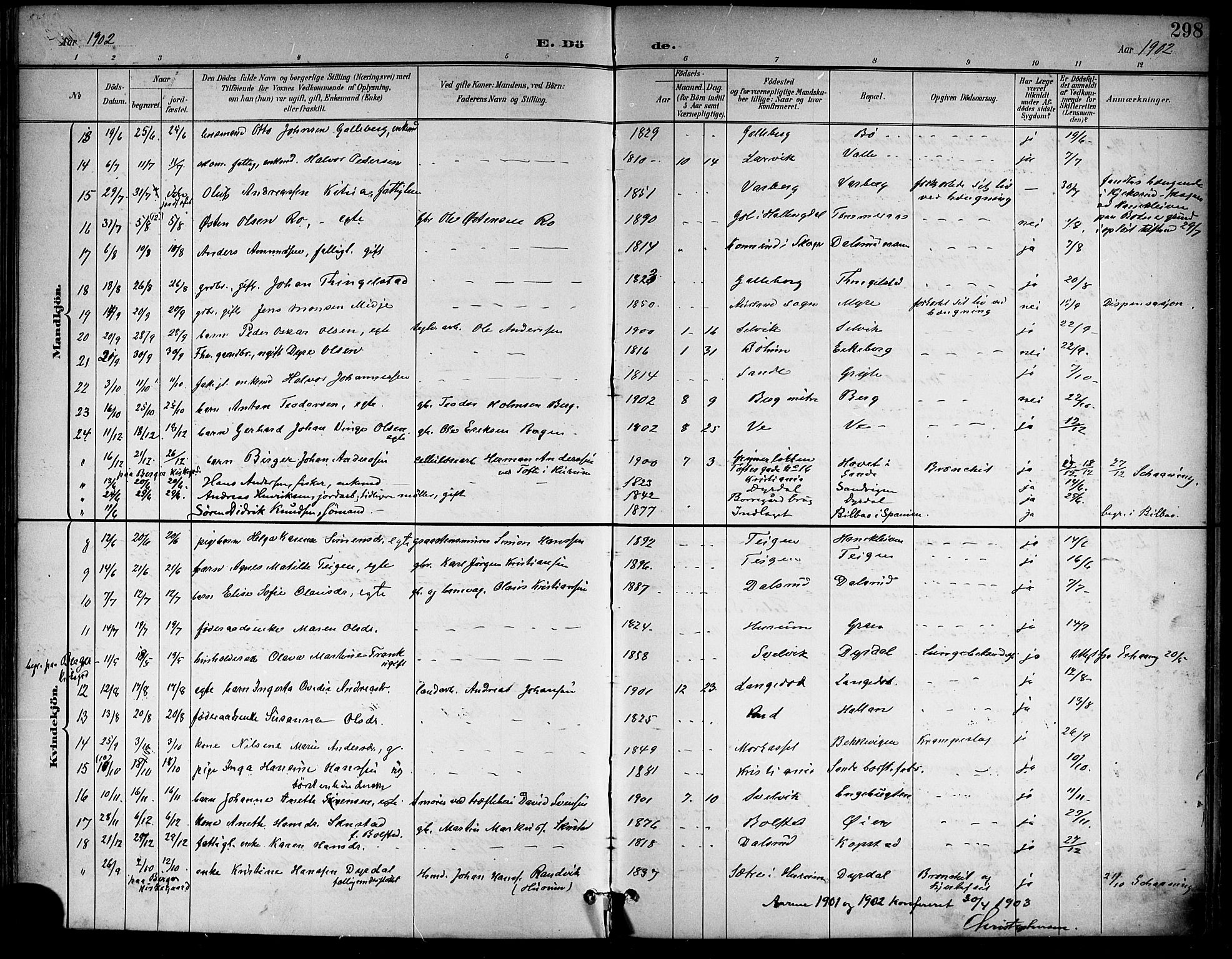 Sande Kirkebøker, AV/SAKO-A-53/G/Ga/L0004: Parish register (copy) no. 4, 1895-1918, p. 298