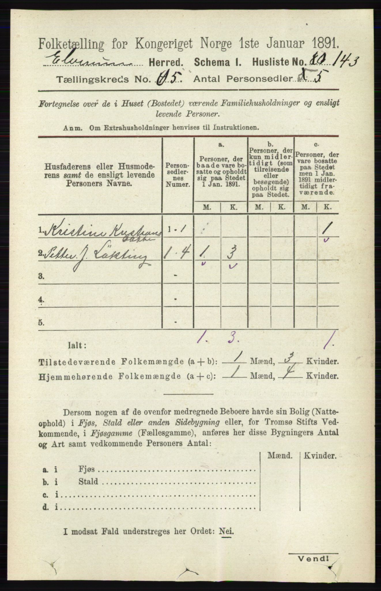 RA, 1891 census for 0427 Elverum, 1891, p. 3074