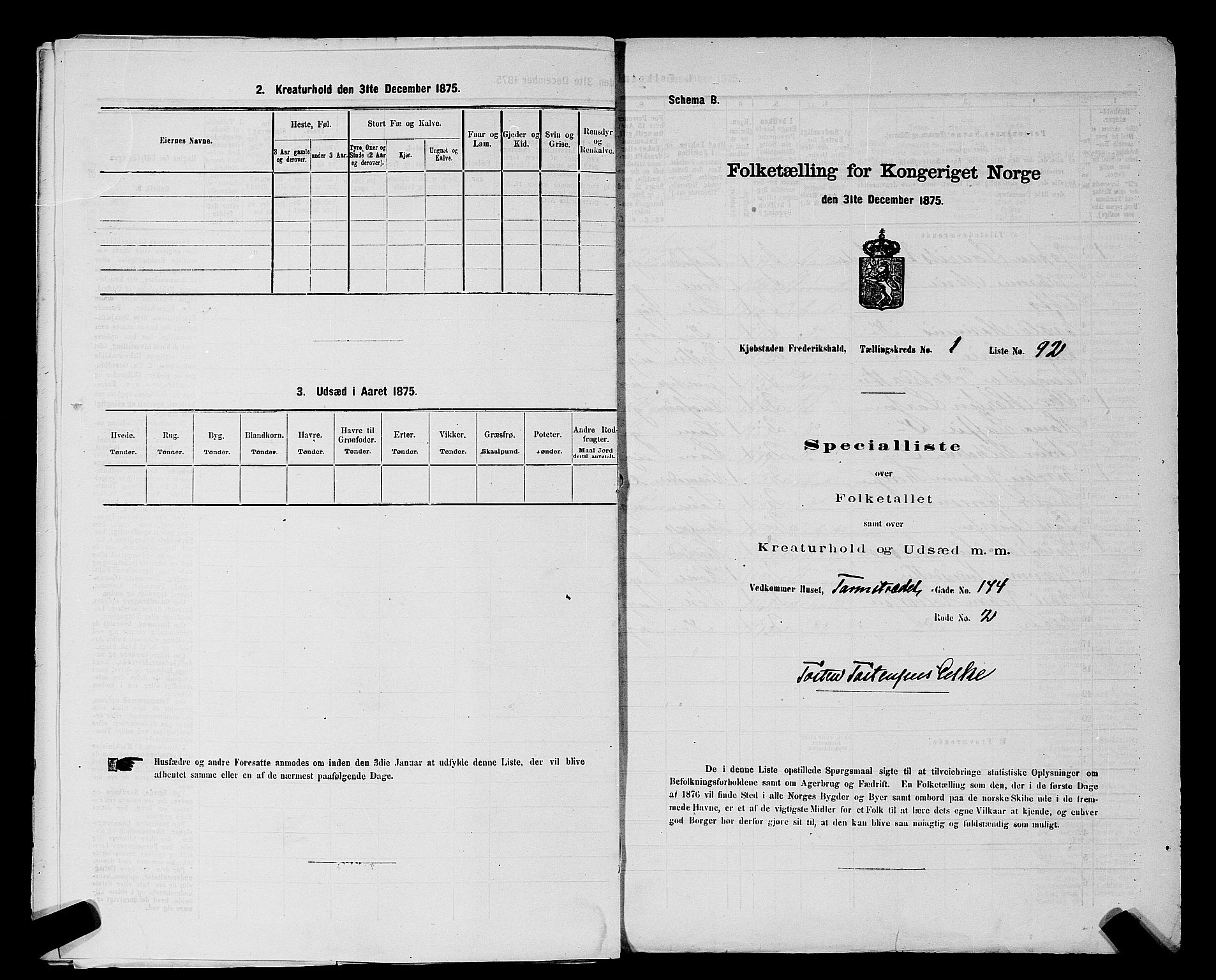 RA, 1875 census for 0101P Fredrikshald, 1875, p. 213