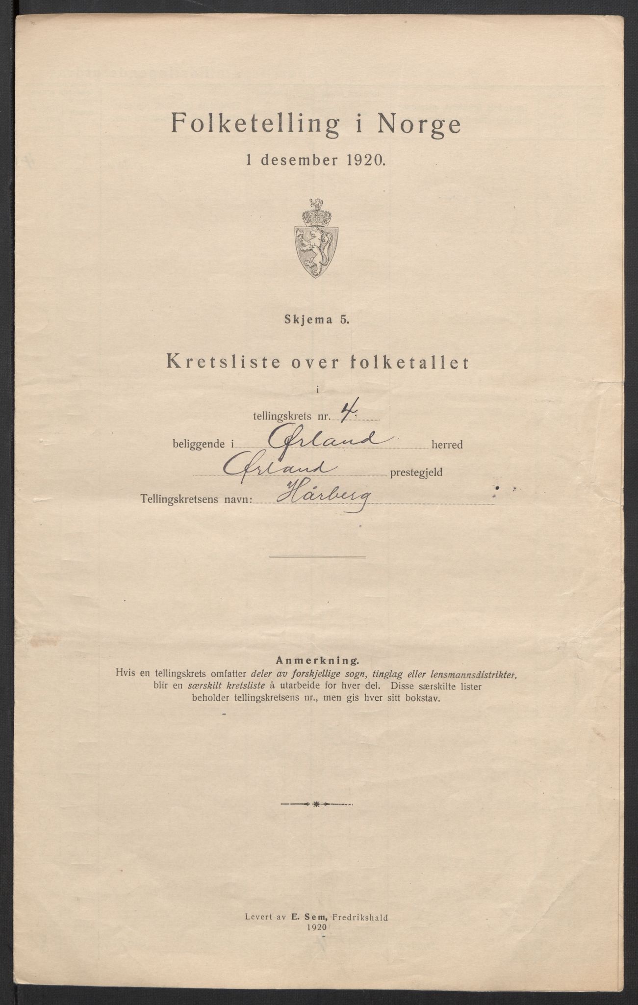 SAT, 1920 census for Ørland, 1920, p. 17