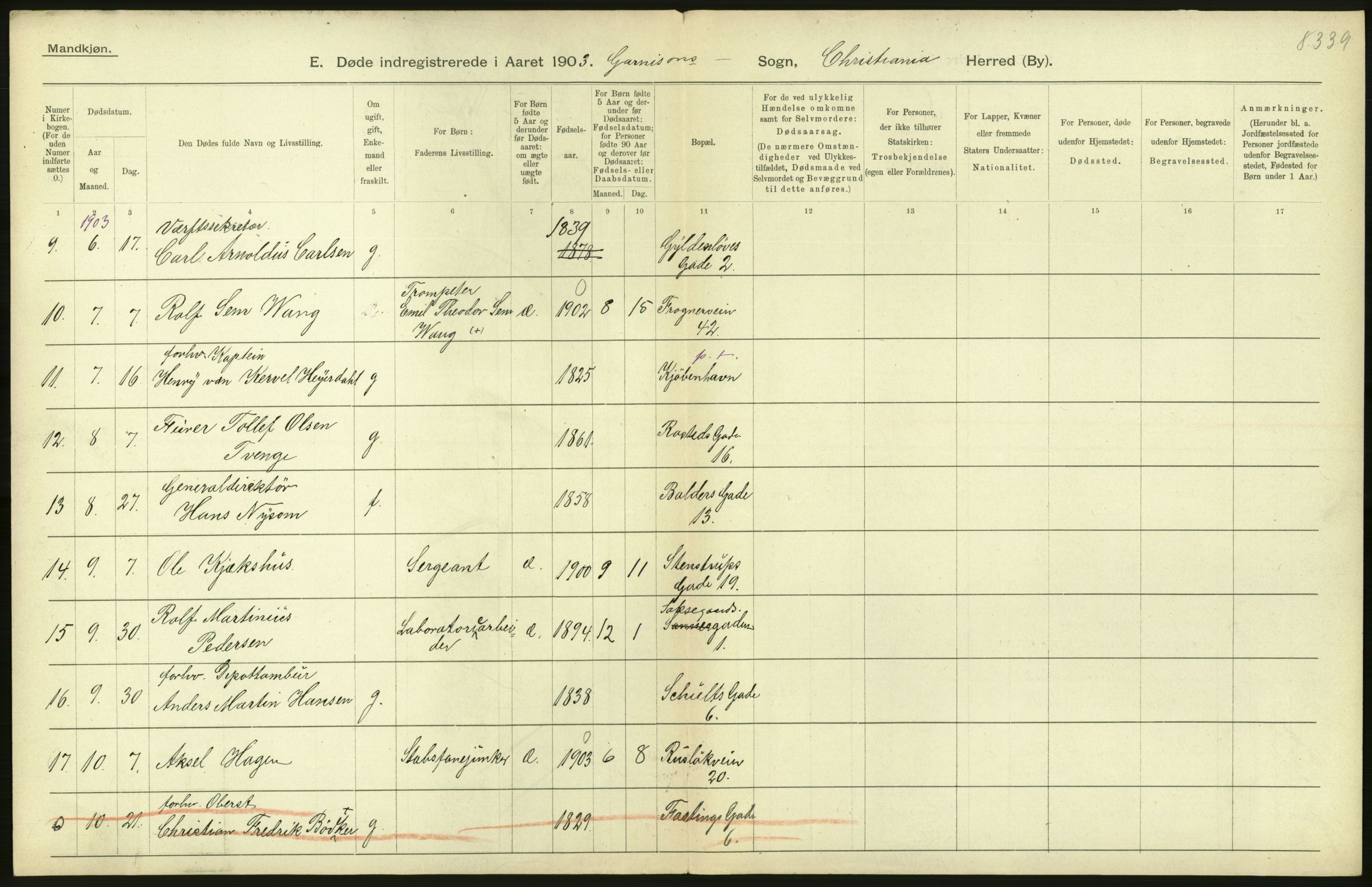 Statistisk sentralbyrå, Sosiodemografiske emner, Befolkning, AV/RA-S-2228/D/Df/Dfa/Dfaa/L0004: Kristiania: Gifte, døde, 1903, p. 268