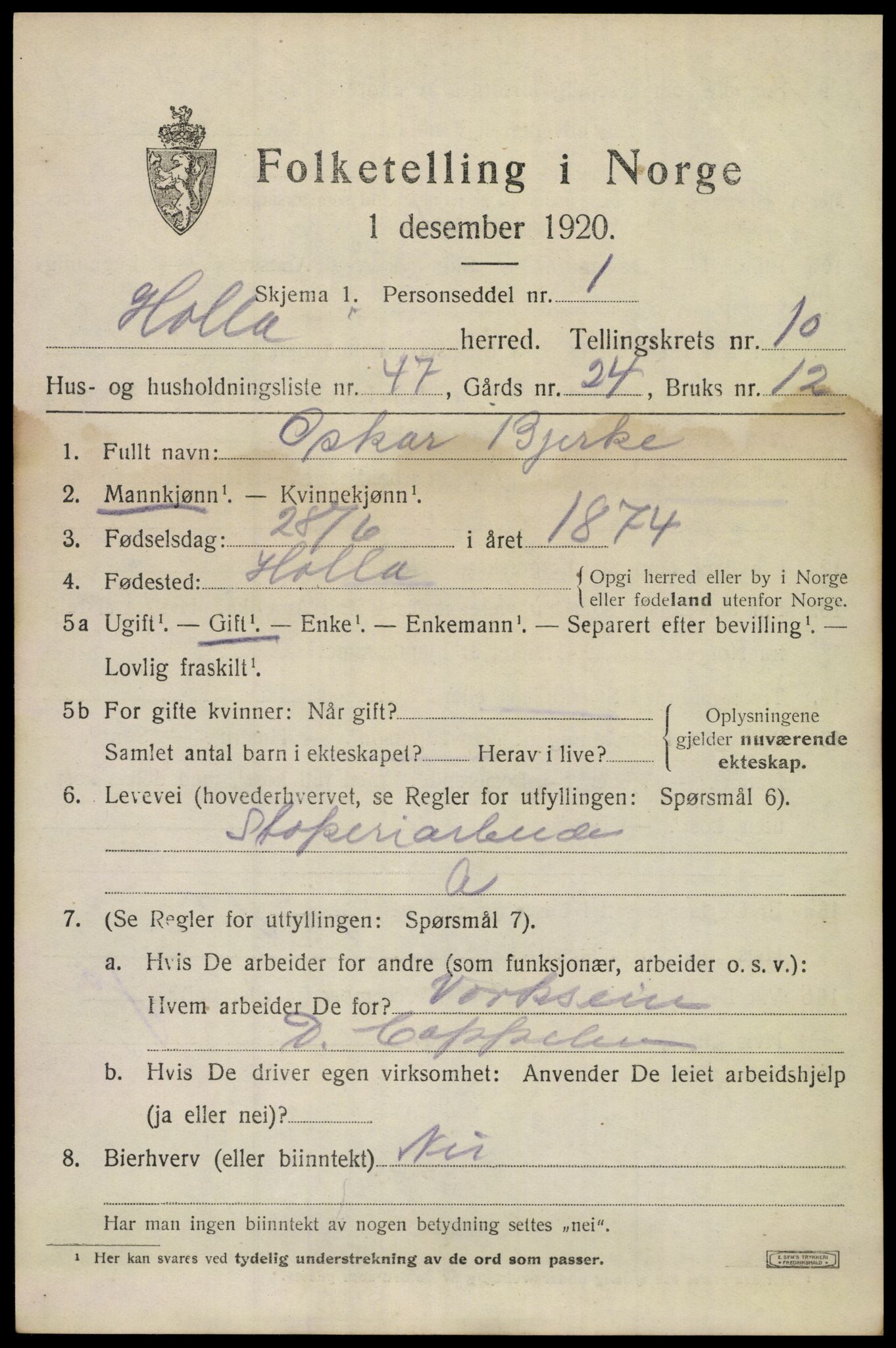 SAKO, 1920 census for Holla, 1920, p. 6597