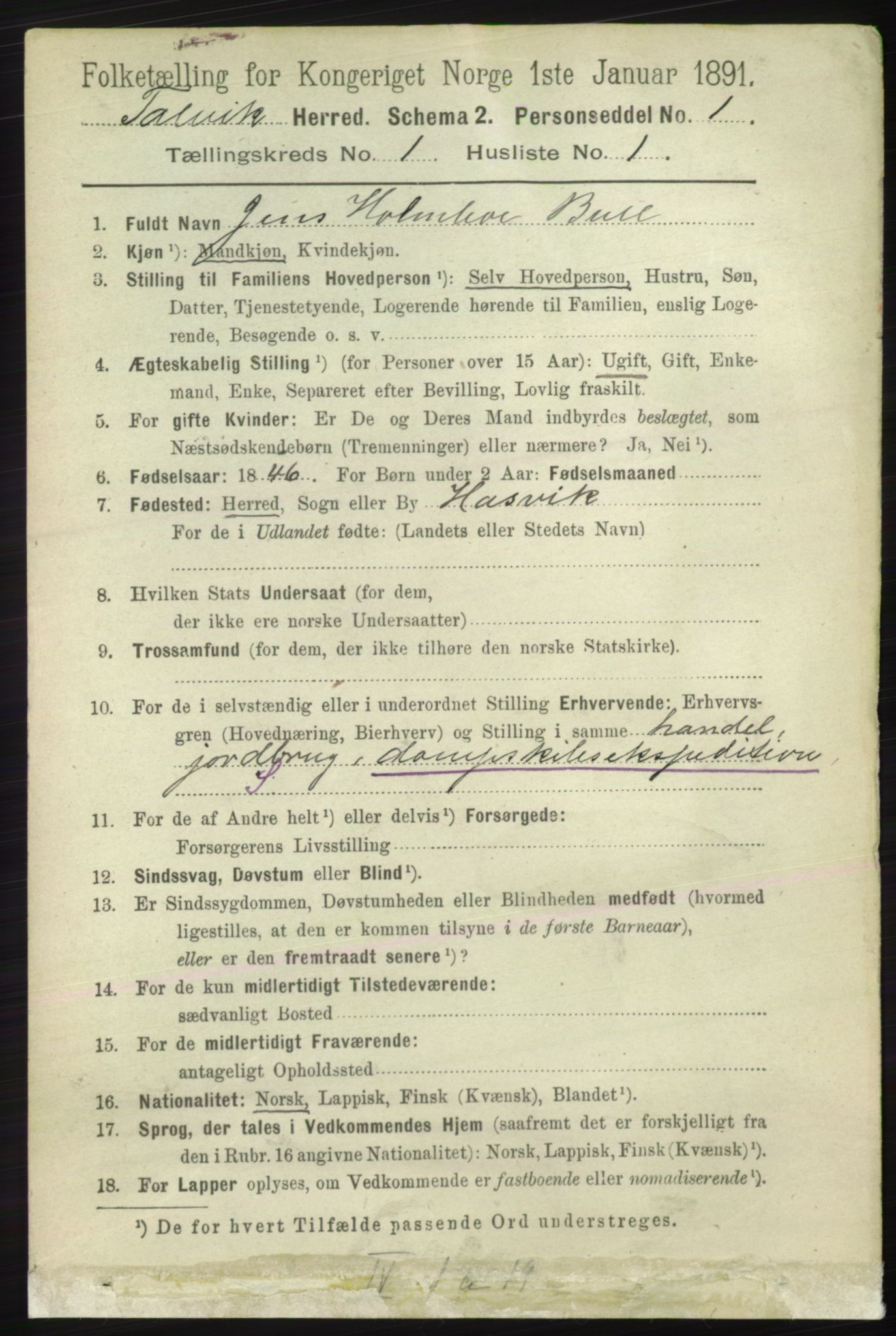 RA, 1891 census for 2013 Talvik, 1891, p. 99