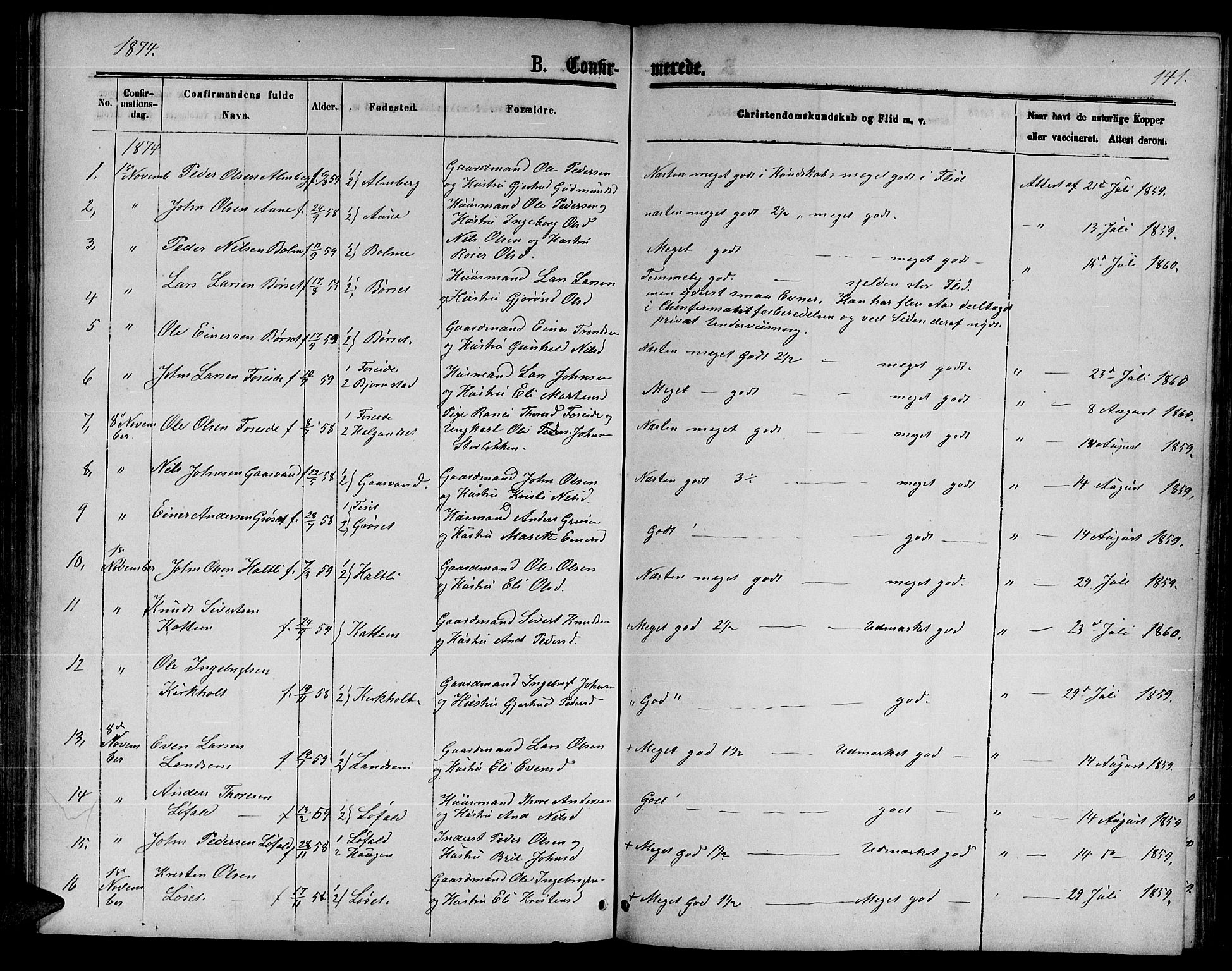 Ministerialprotokoller, klokkerbøker og fødselsregistre - Møre og Romsdal, AV/SAT-A-1454/598/L1076: Parish register (copy) no. 598C01, 1867-1878, p. 141