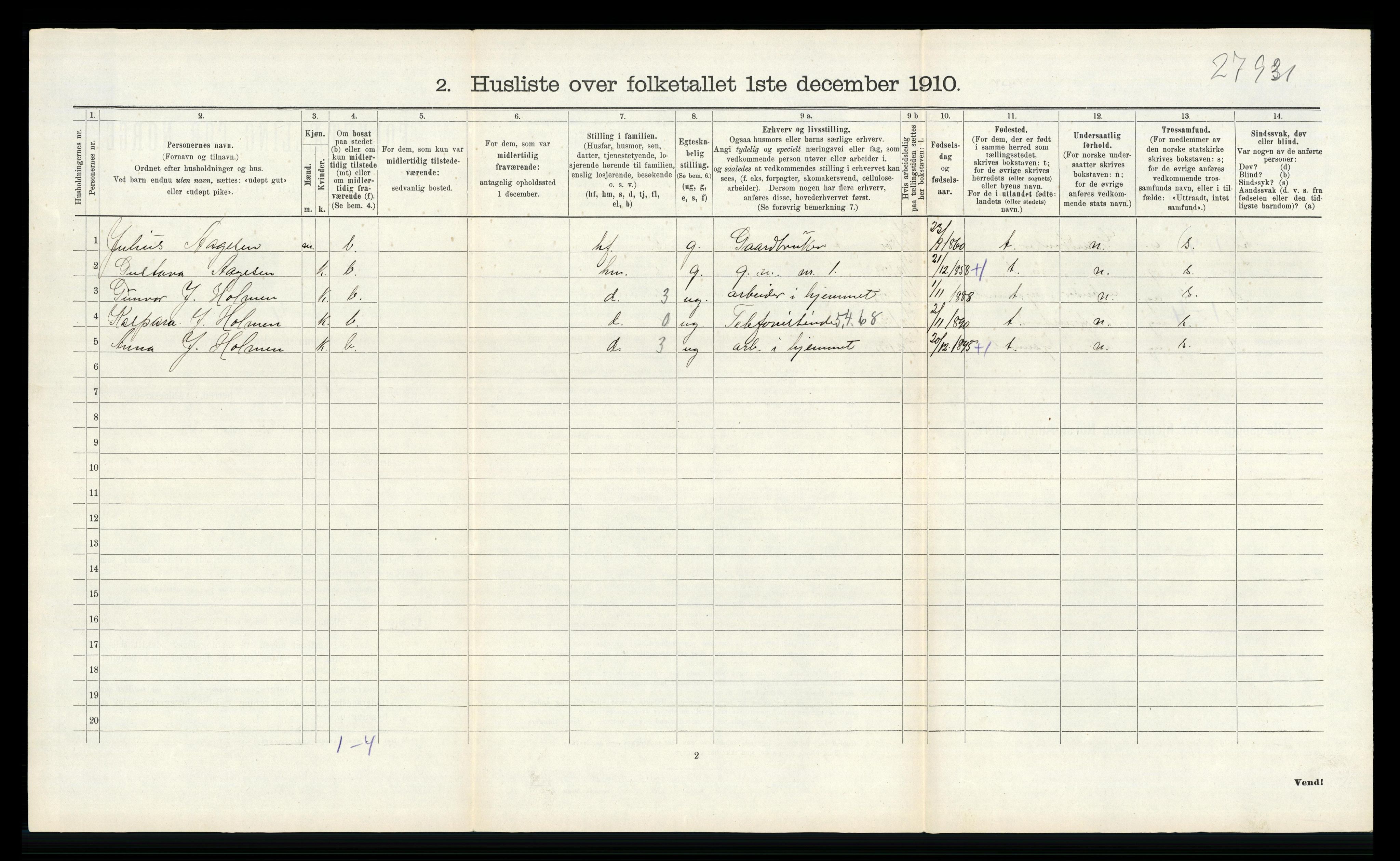 RA, 1910 census for Lier, 1910, p. 1531