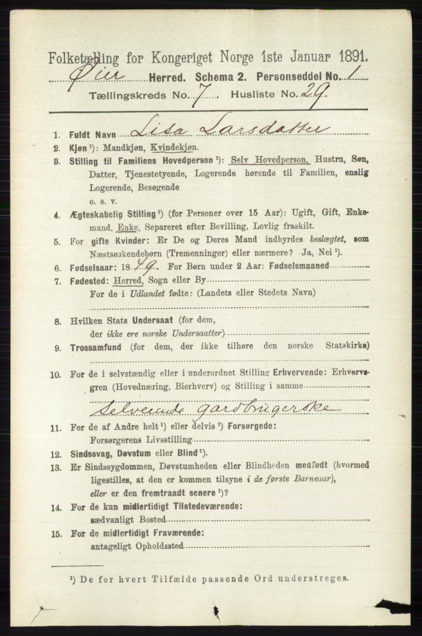 RA, 1891 census for 0521 Øyer, 1891, p. 2637