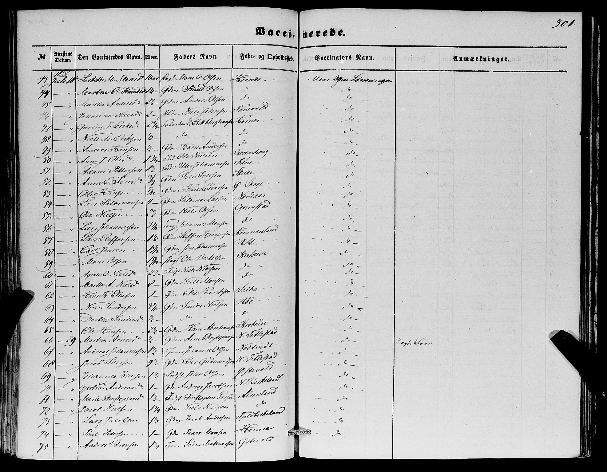 Fana Sokneprestembete, AV/SAB-A-75101/H/Haa/Haaa/L0011: Parish register (official) no. A 11, 1851-1862, p. 301