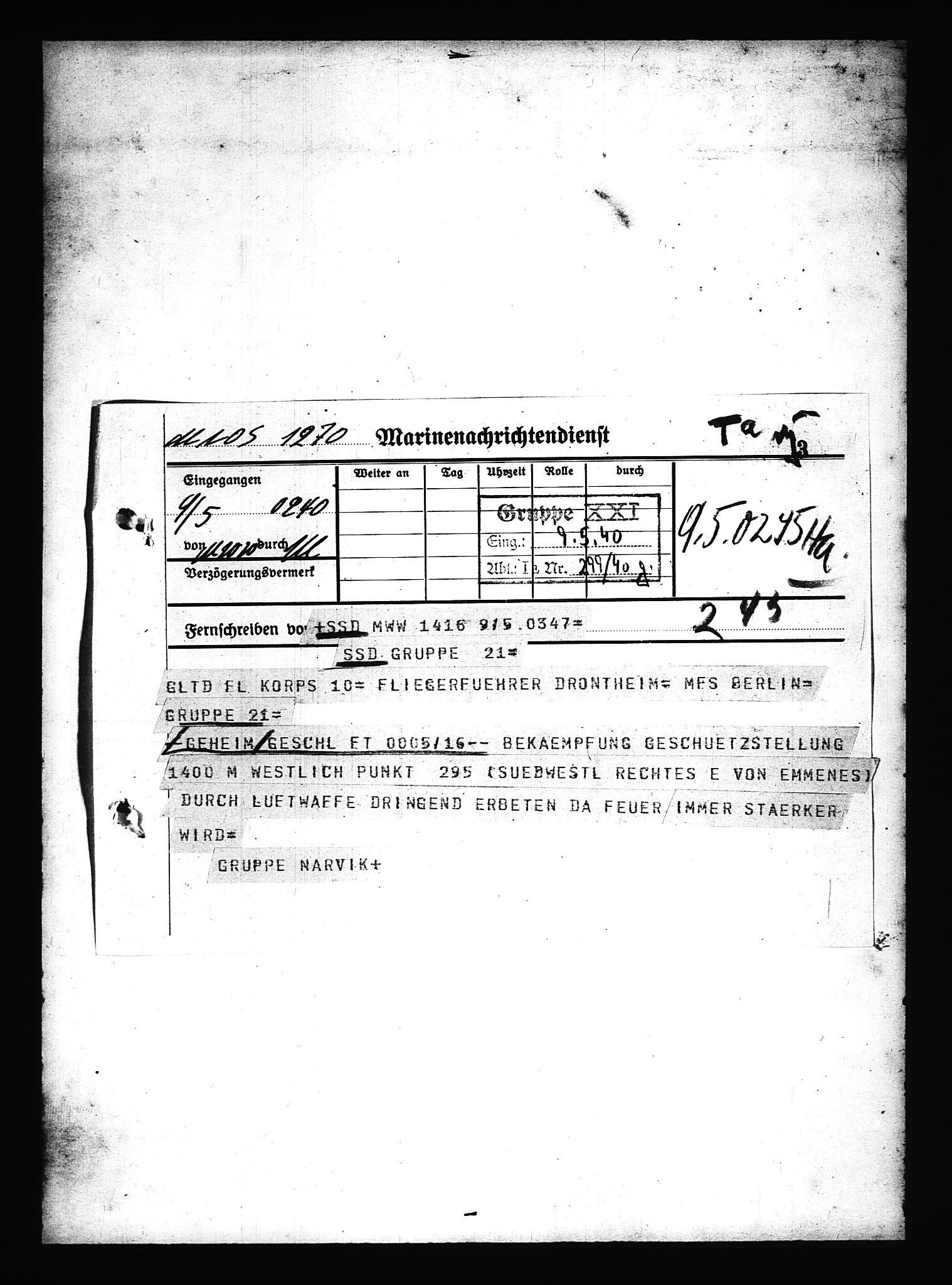 Documents Section, AV/RA-RAFA-2200/V/L0078: Amerikansk mikrofilm "Captured German Documents".
Box No. 717.  FKA jnr. 601/1954., 1940, p. 395