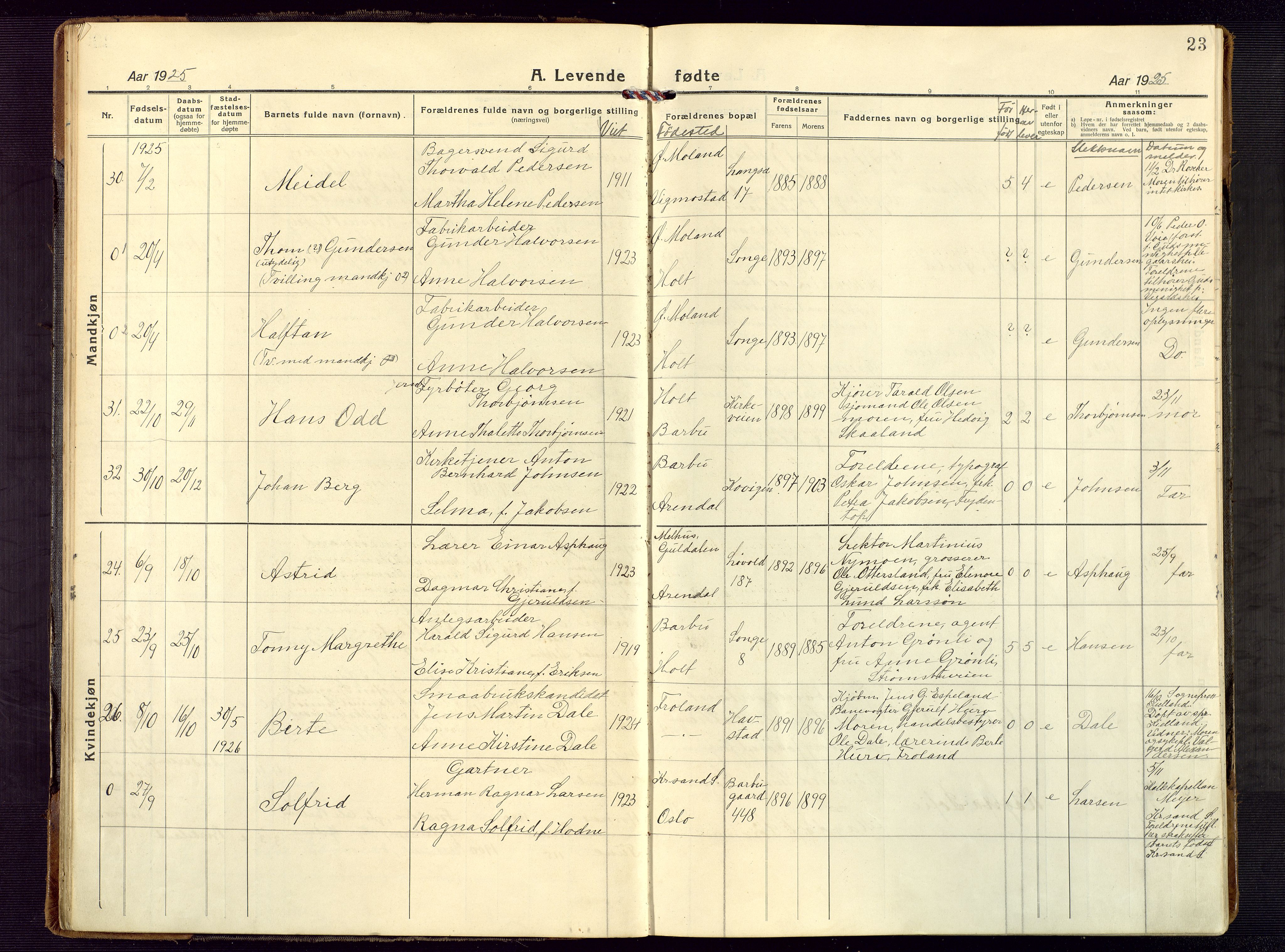 Barbu sokneprestkontor, AV/SAK-1111-0003/F/Fb/L0005: Parish register (copy) no. B 5, 1923-1946, p. 23