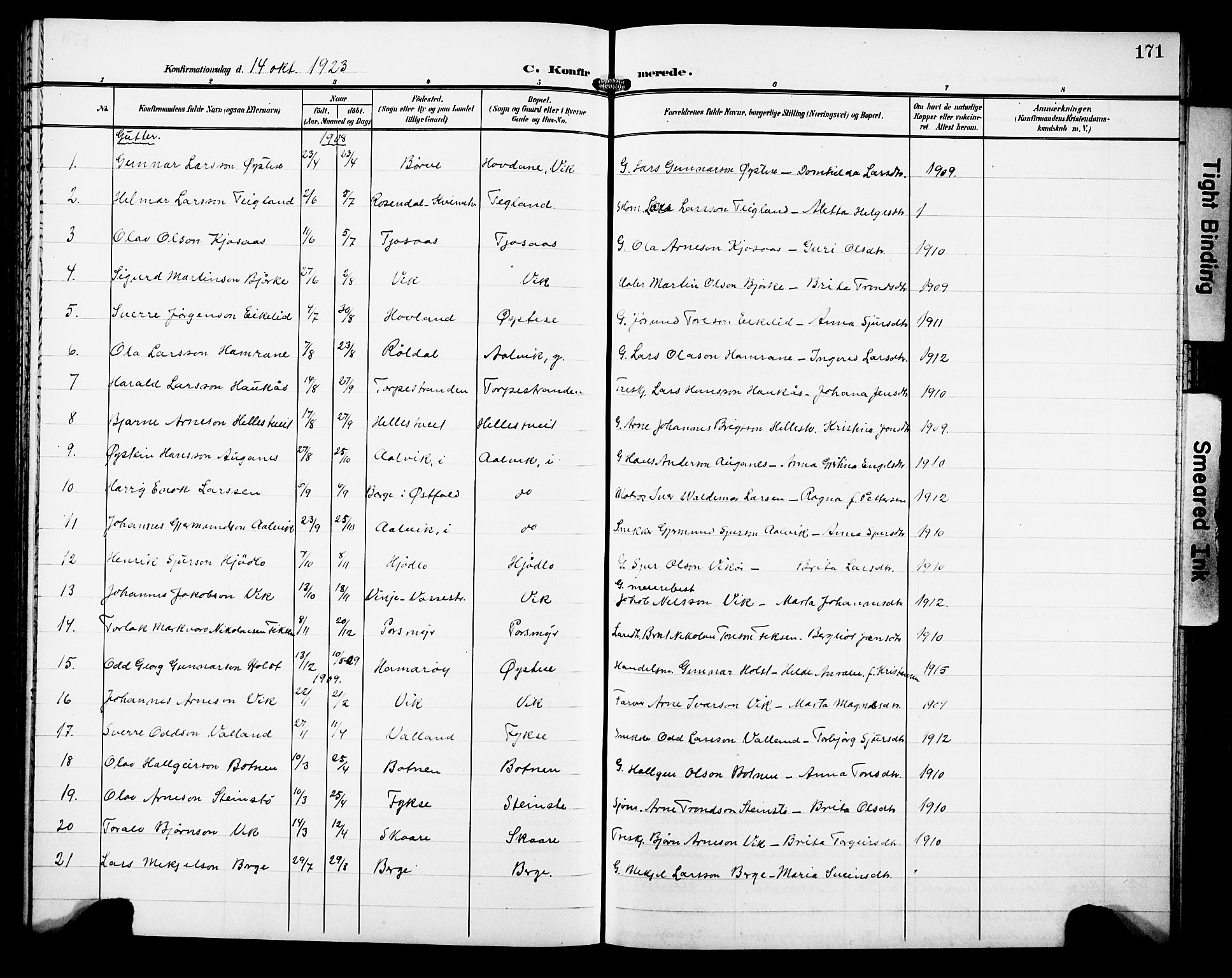 Kvam sokneprestembete, SAB/A-76201/H/Hab: Parish register (copy) no. C 4, 1906-1931, p. 171