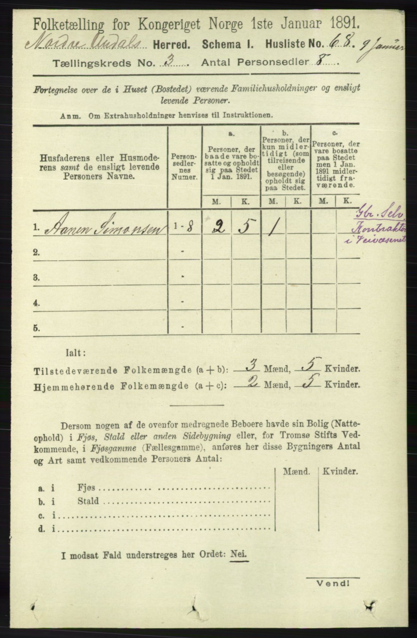 RA, 1891 census for 1028 Nord-Audnedal, 1891, p. 772