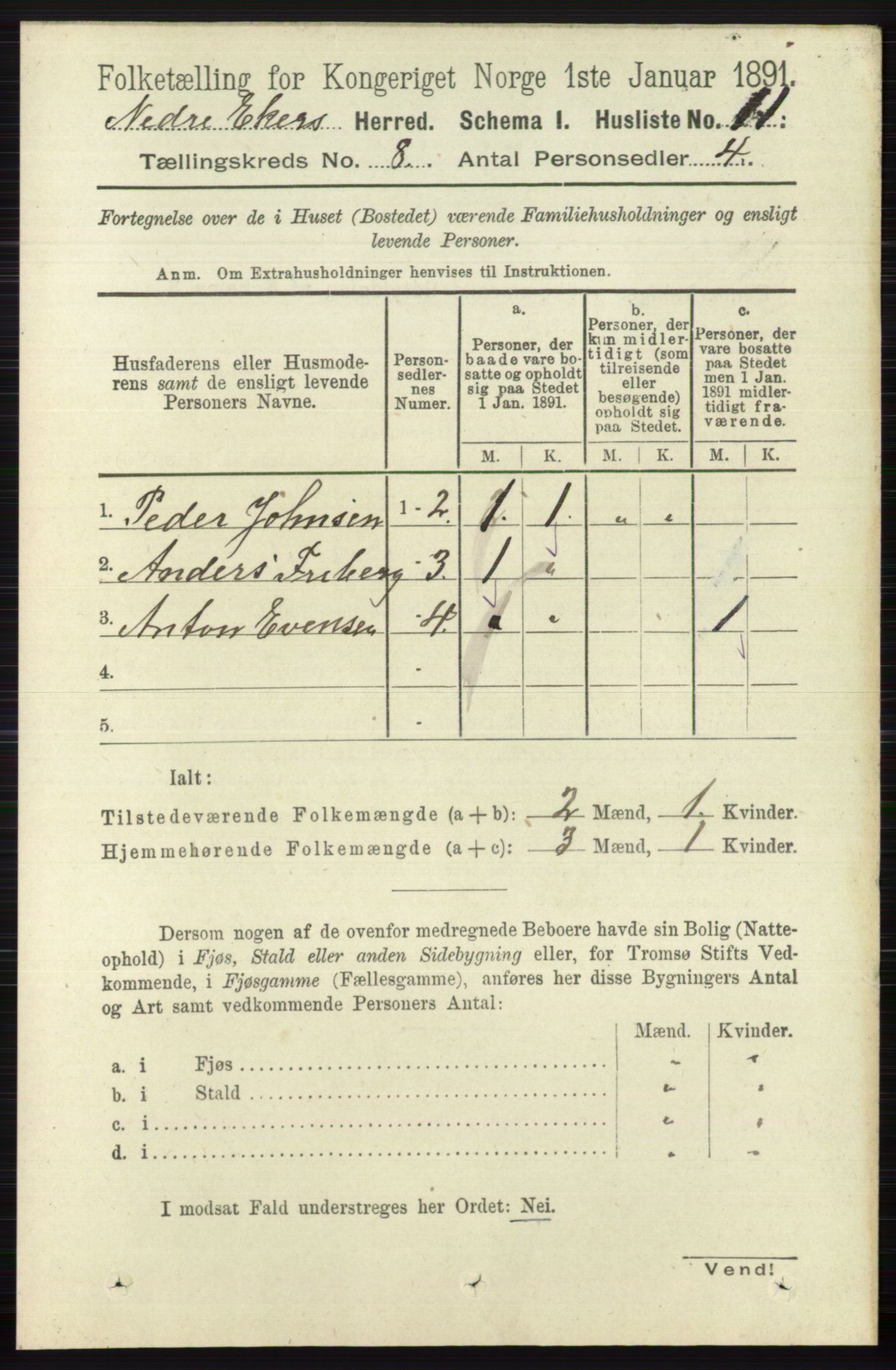 RA, 1891 census for 0625 Nedre Eiker, 1891, p. 3907