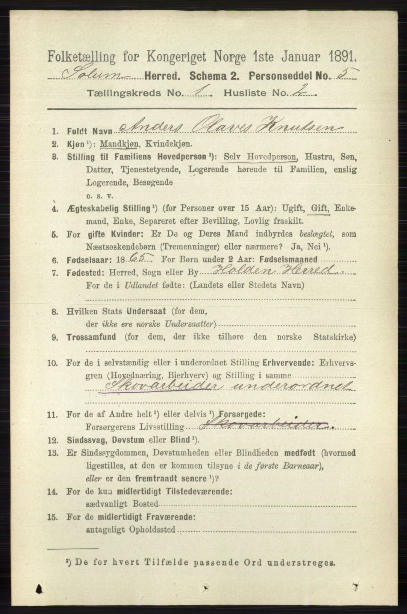 RA, 1891 census for 0818 Solum, 1891, p. 55