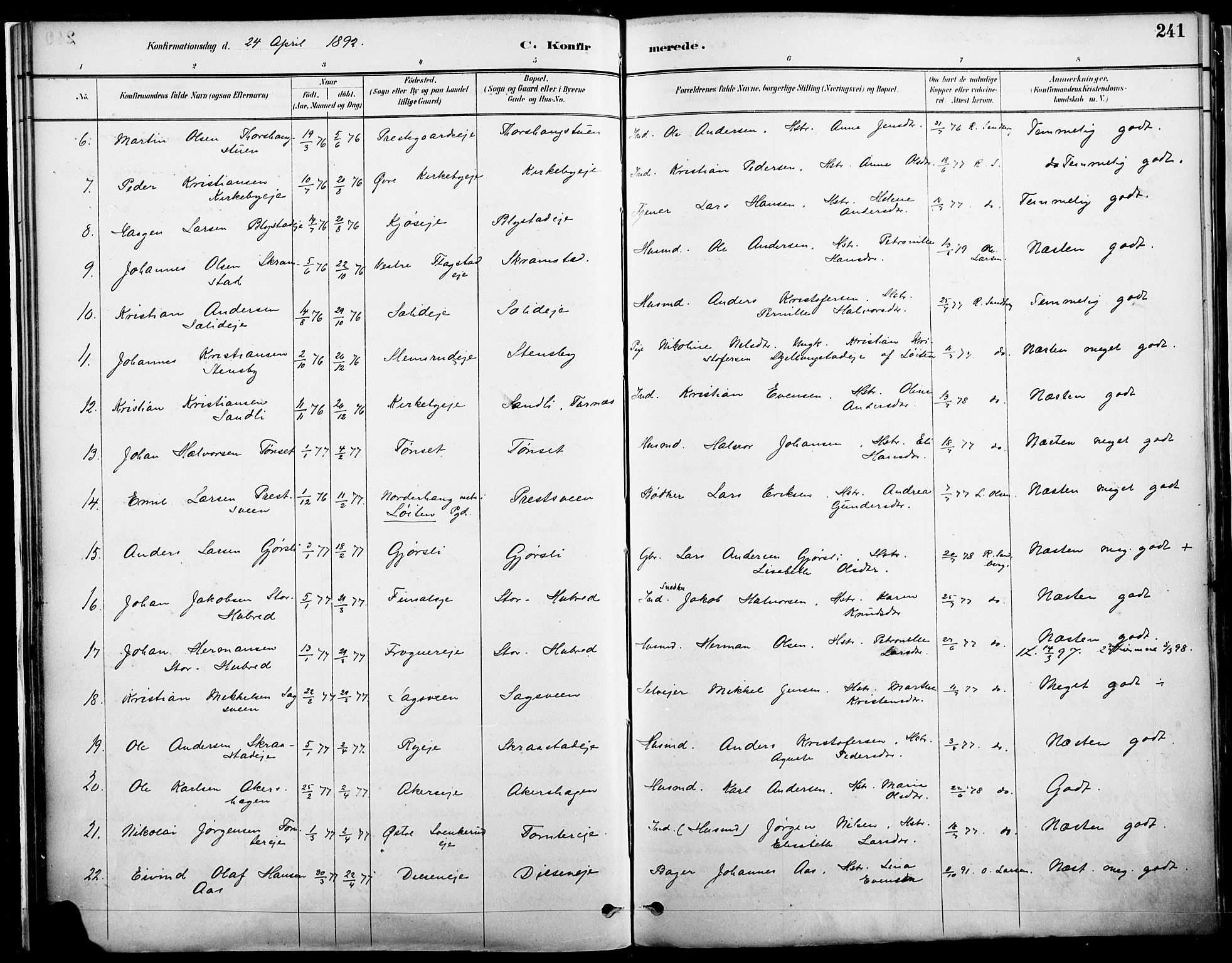 Vang prestekontor, Hedmark, AV/SAH-PREST-008/H/Ha/Haa/L0019A: Parish register (official) no. 19, 1886-1900, p. 241