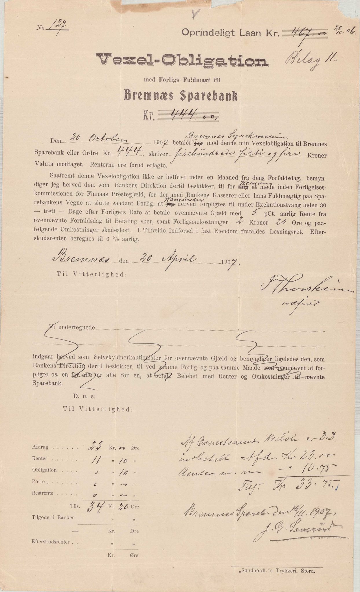 Finnaas kommune. Formannskapet, IKAH/1218a-021/E/Ea/L0002/0005: Rekneskap for veganlegg / Rekneskap for veganlegget Urangsvåg - Mælandsvåg, 1907-1909, p. 22