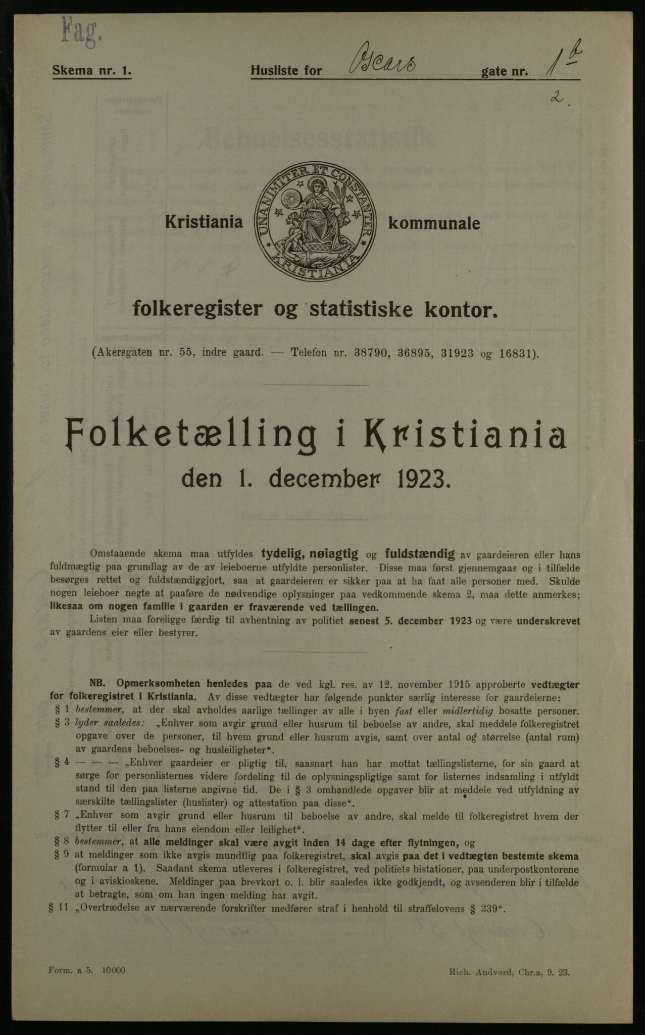 OBA, Municipal Census 1923 for Kristiania, 1923, p. 83994