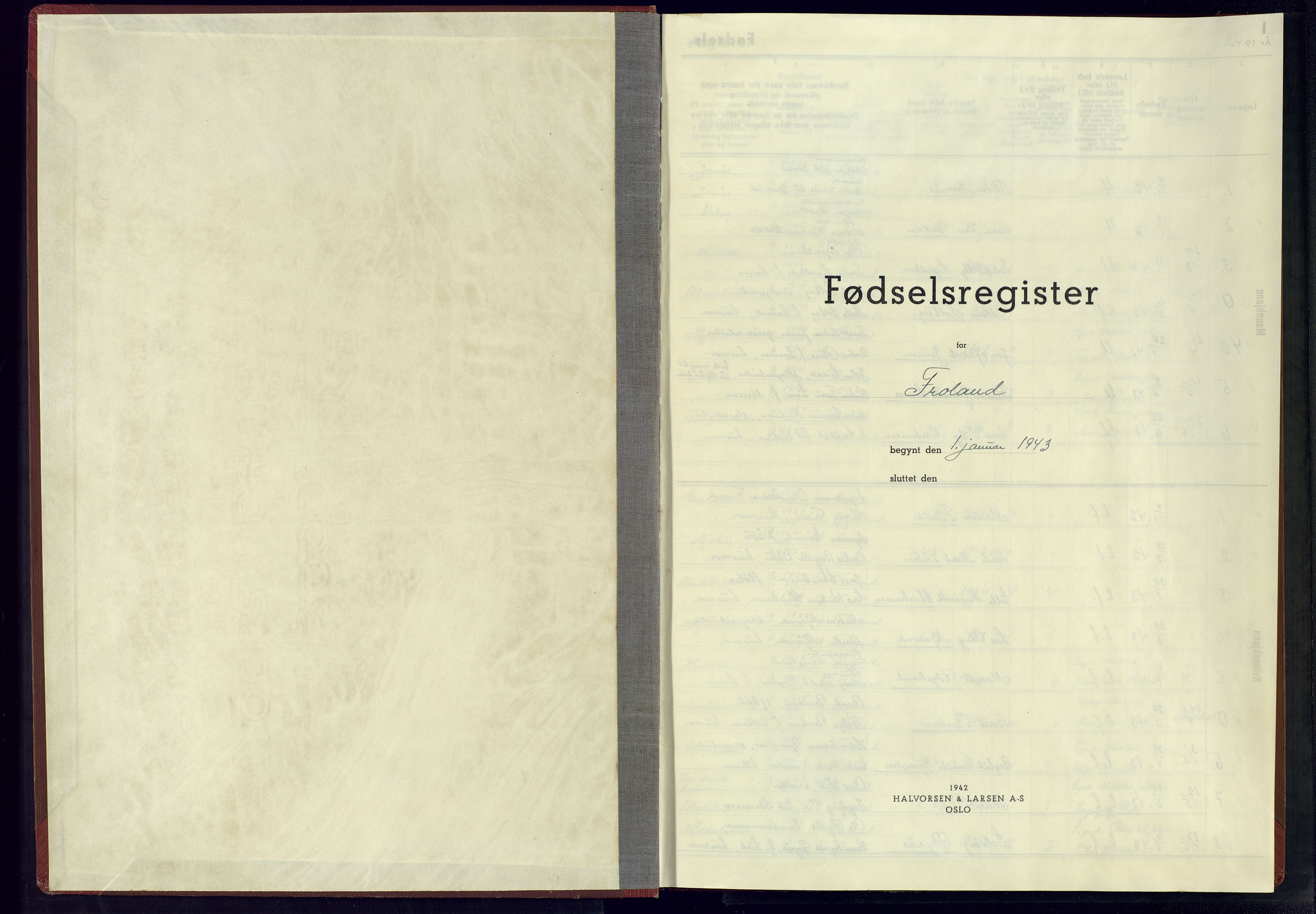 Froland sokneprestkontor, AV/SAK-1111-0013/J/Jb/L0001: Birth register no. A-VI-1, 1943-1945
