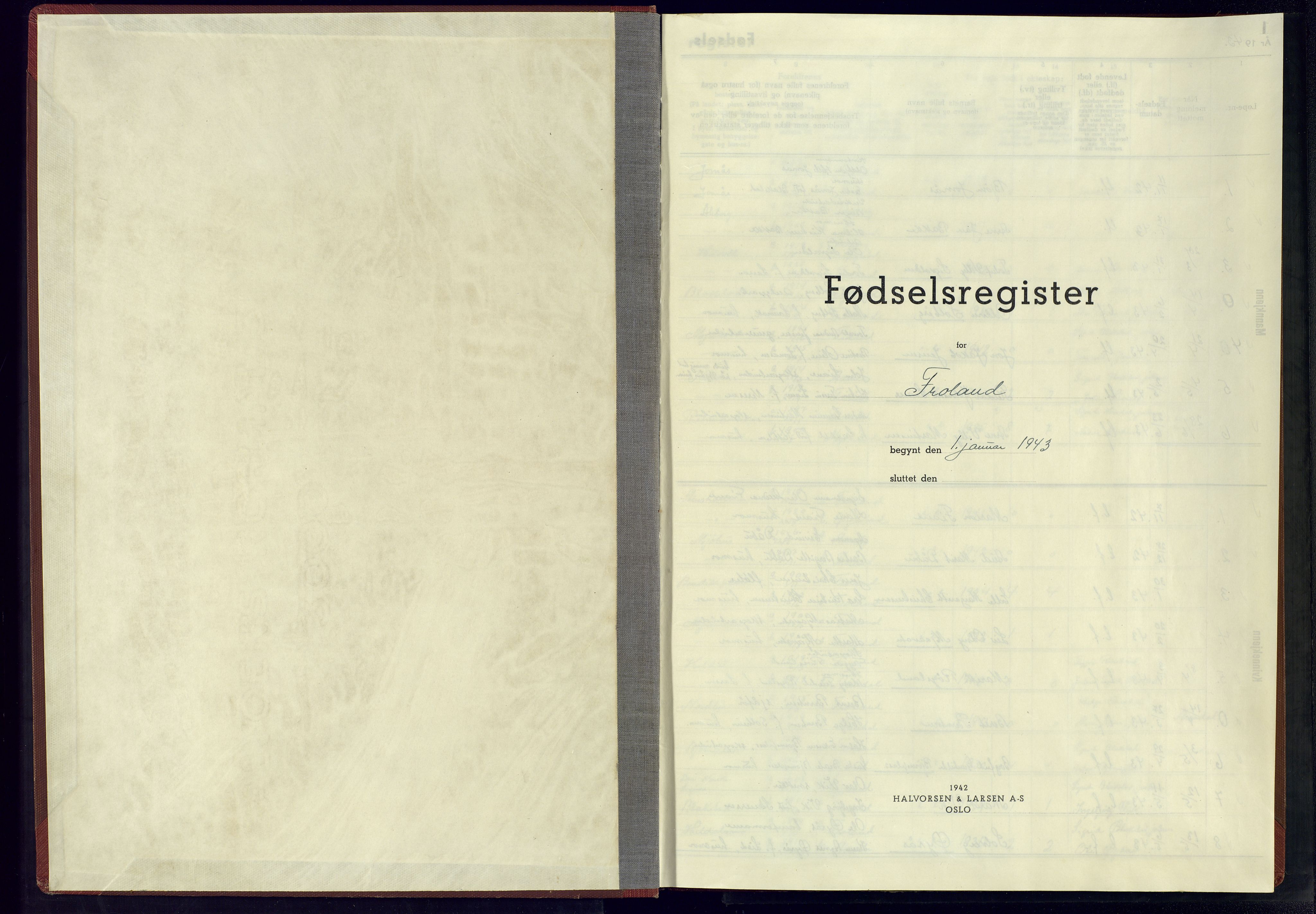 Froland sokneprestkontor, SAK/1111-0013/J/Jb/L0001: Birth register no. A-VI-1, 1943-1945