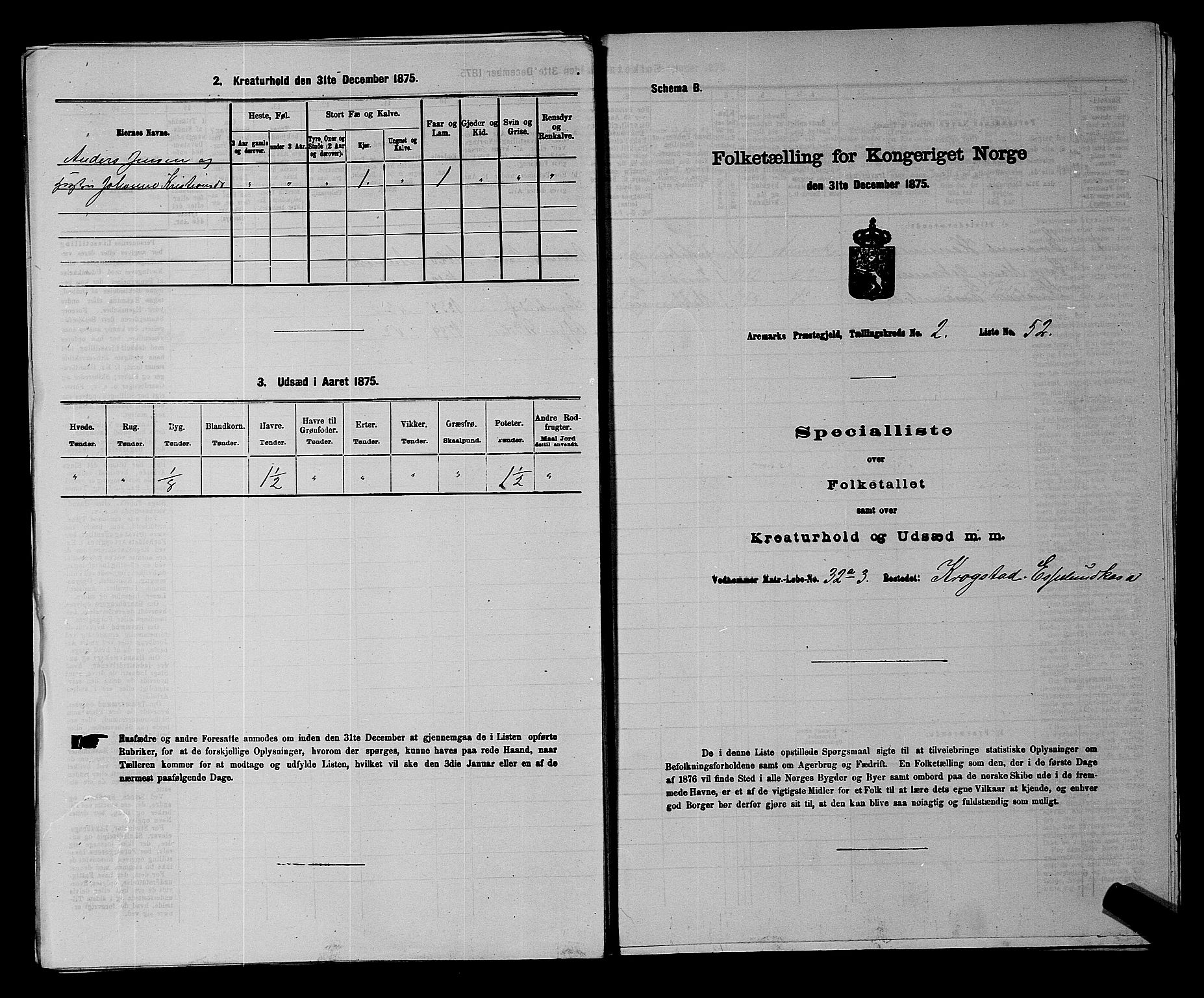 RA, 1875 census for 0118P Aremark, 1875, p. 351