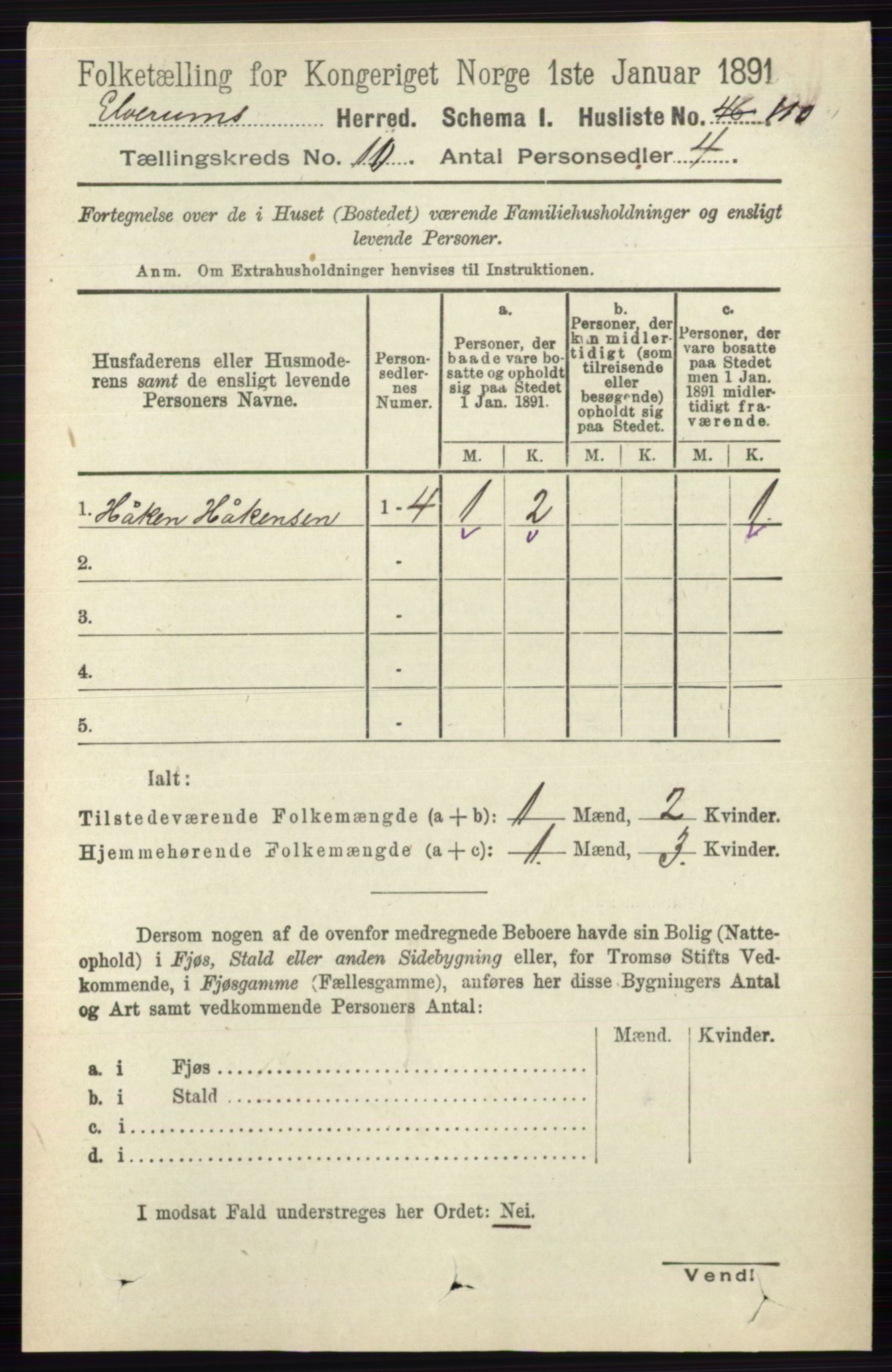 RA, 1891 census for 0427 Elverum, 1891, p. 8197