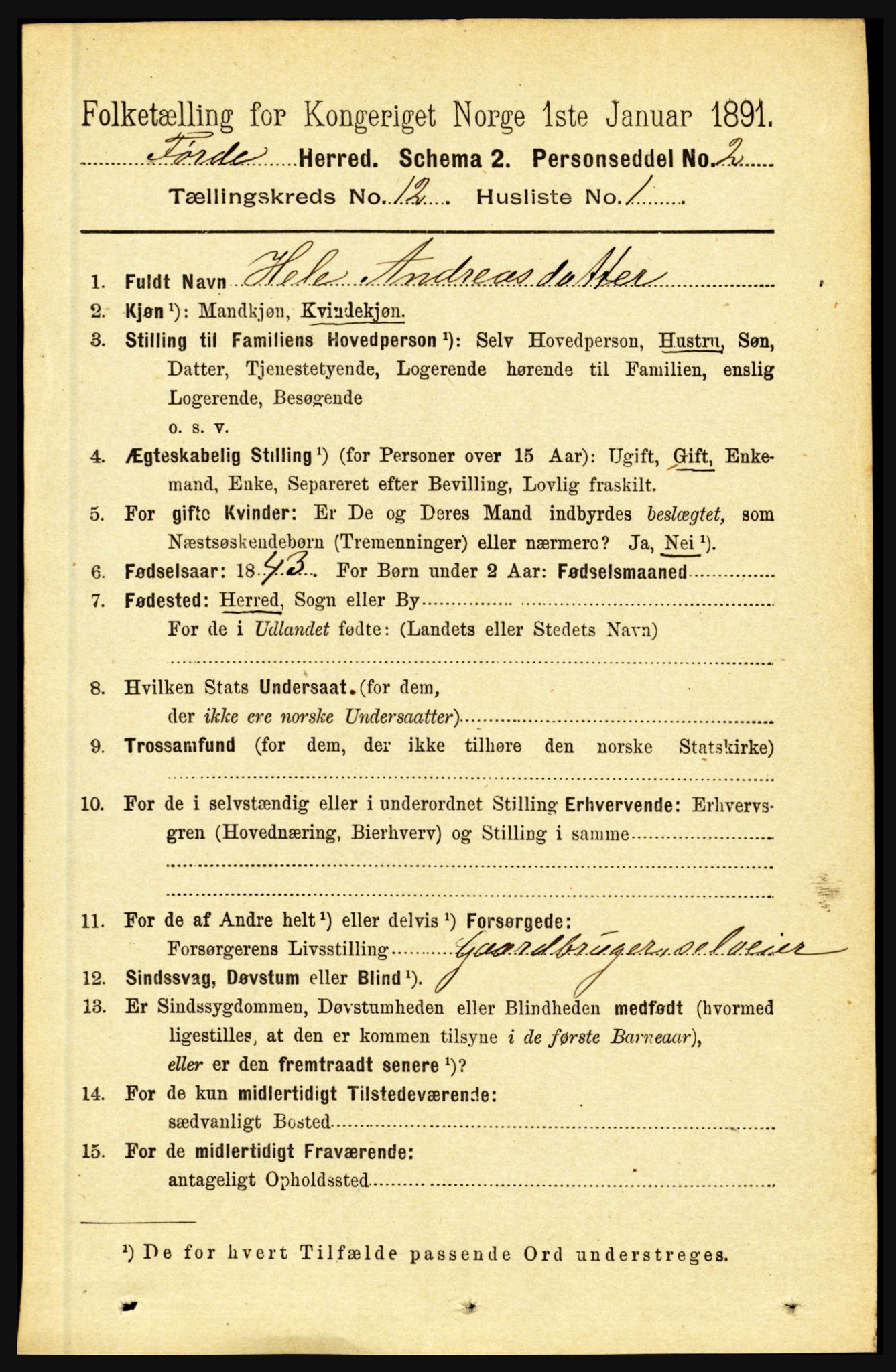 RA, 1891 census for 1432 Førde, 1891, p. 4281