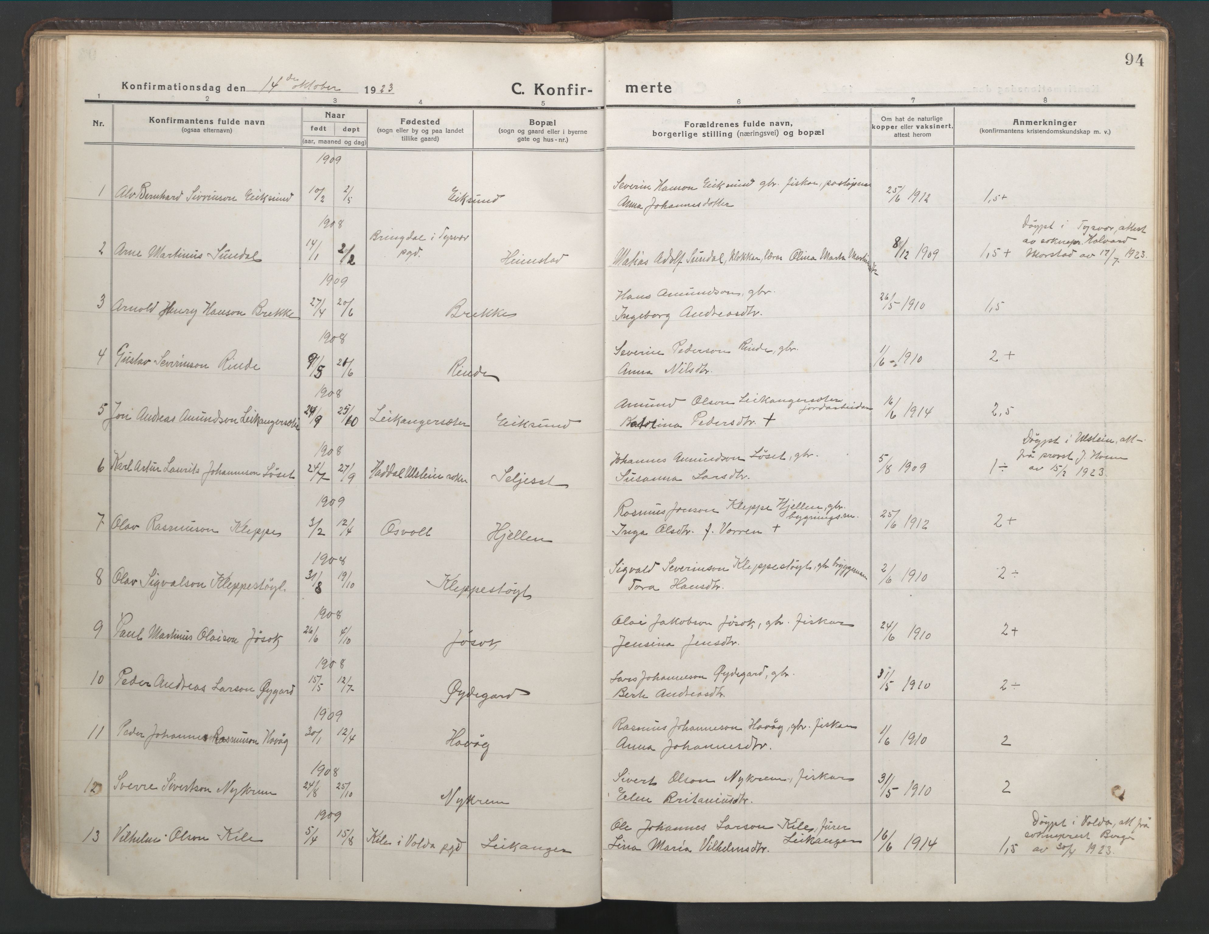 Ministerialprotokoller, klokkerbøker og fødselsregistre - Møre og Romsdal, AV/SAT-A-1454/508/L0099: Parish register (copy) no. 508C03, 1917-1947, p. 94