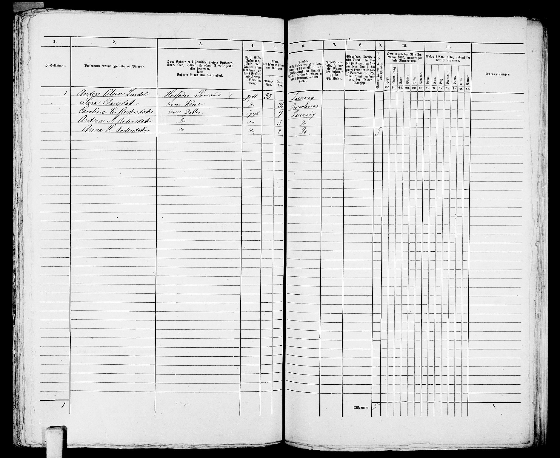 RA, 1865 census for Larvik, 1865, p. 1111