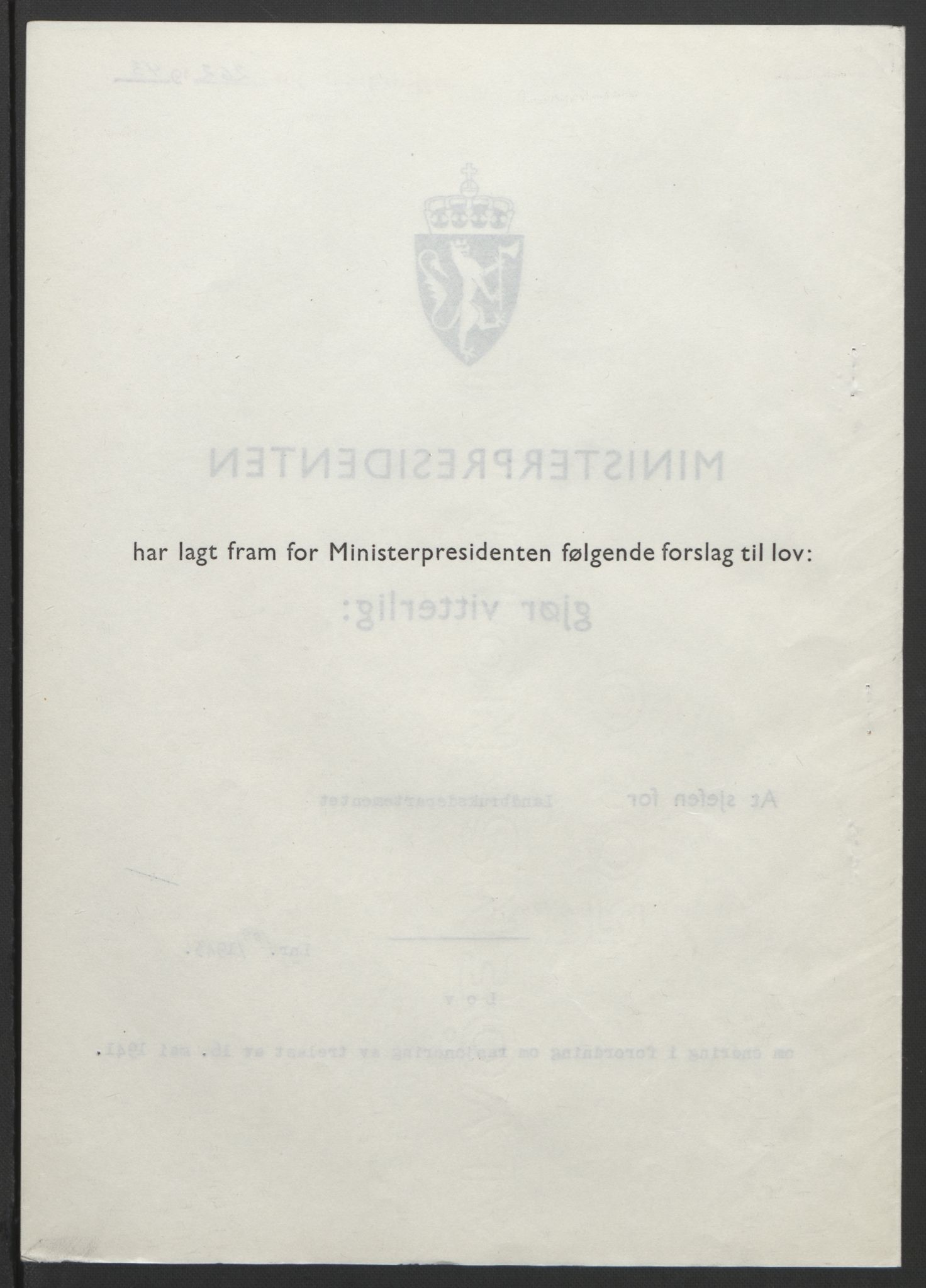 NS-administrasjonen 1940-1945 (Statsrådsekretariatet, de kommisariske statsråder mm), RA/S-4279/D/Db/L0099: Lover, 1943, p. 510