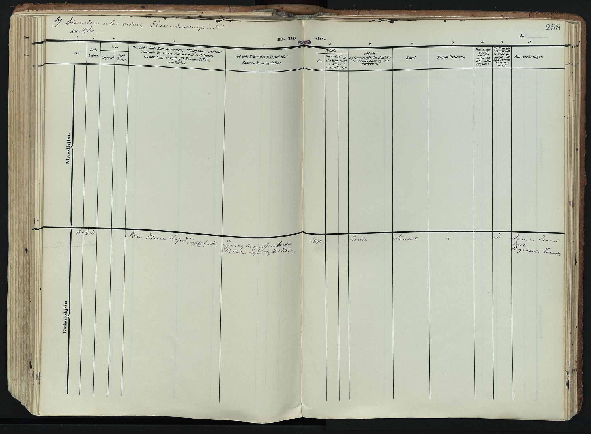 Hedrum kirkebøker, SAKO/A-344/F/Fa/L0010: Parish register (official) no. I 10, 1904-1918, p. 258