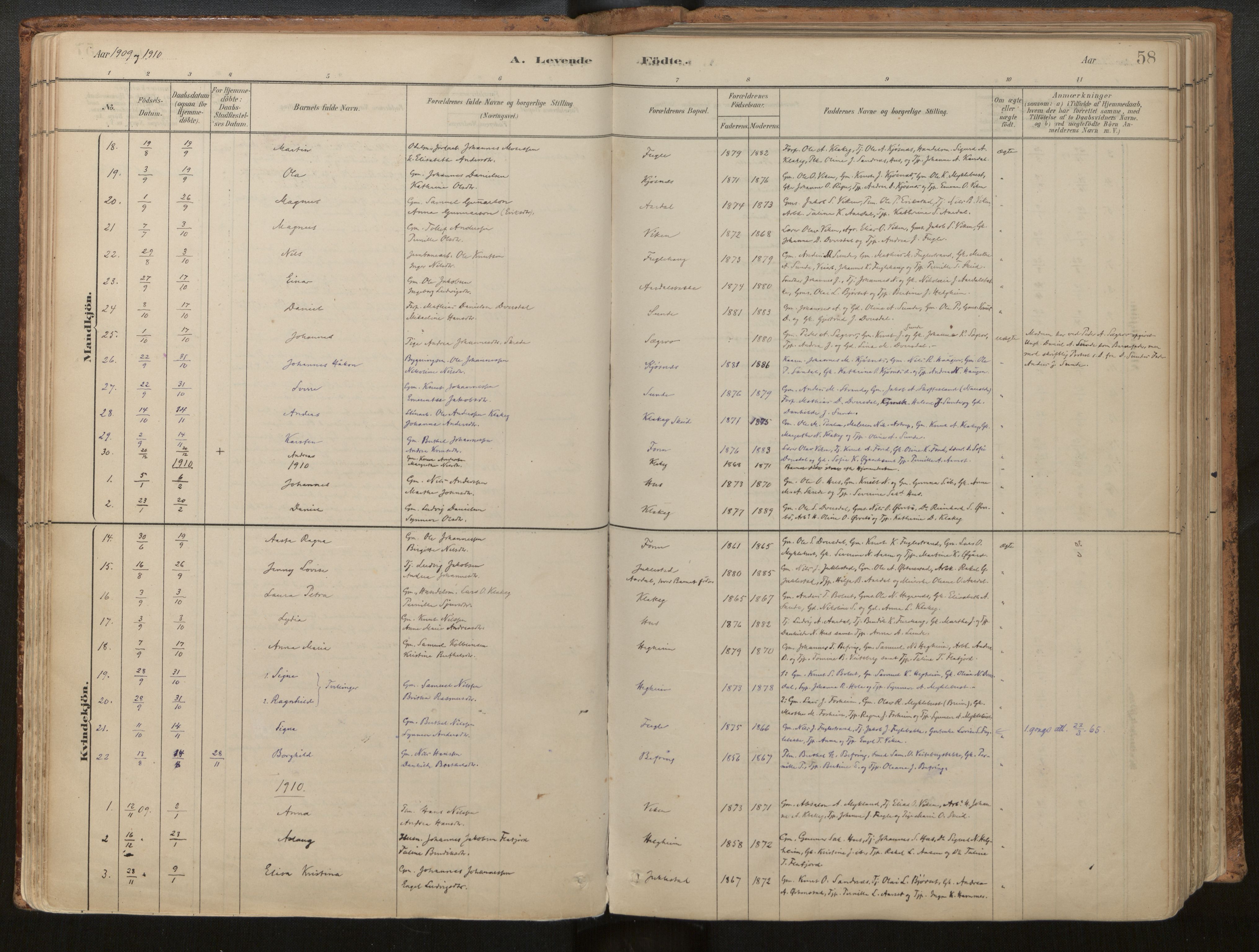 Jølster sokneprestembete, SAB/A-80701/H/Haa/Haac/L0001: Parish register (official) no. C 1, 1882-1928, p. 58