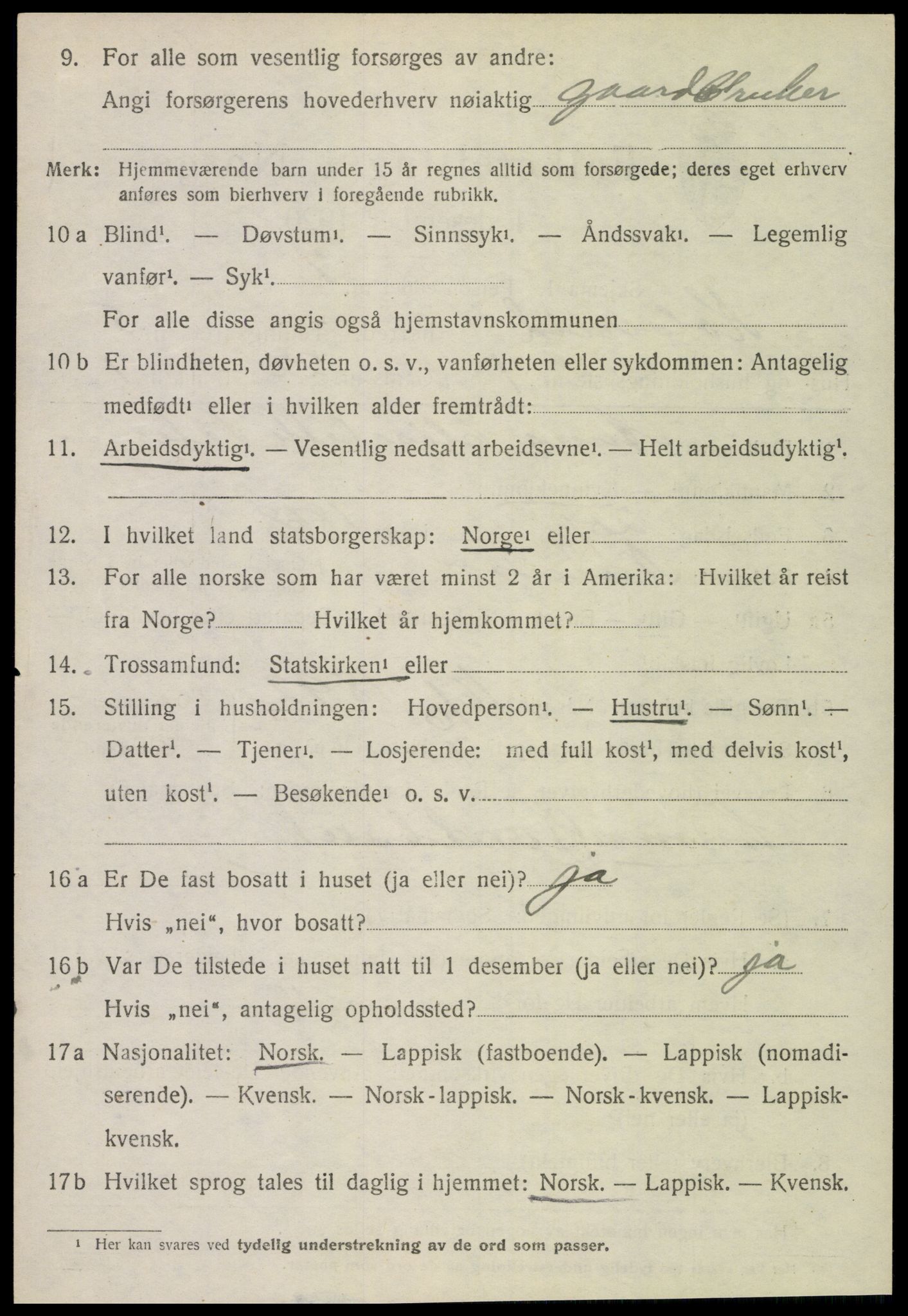 SAT, 1920 census for Kolvereid, 1920, p. 3126