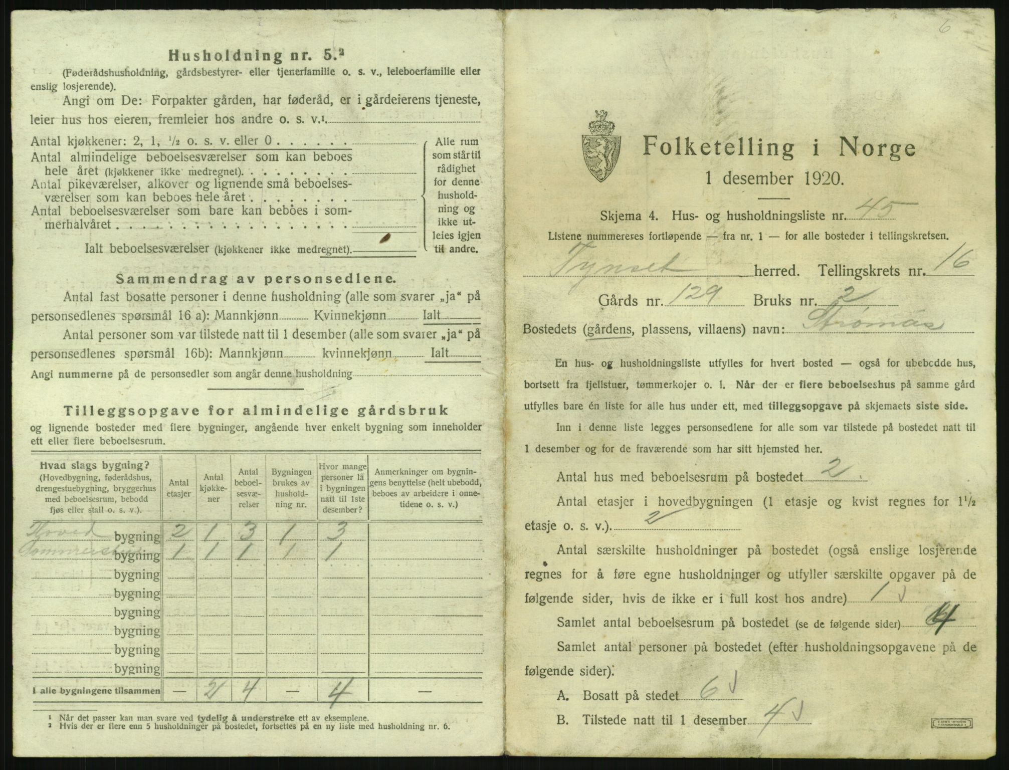 SAH, 1920 census for Tynset, 1920, p. 1534