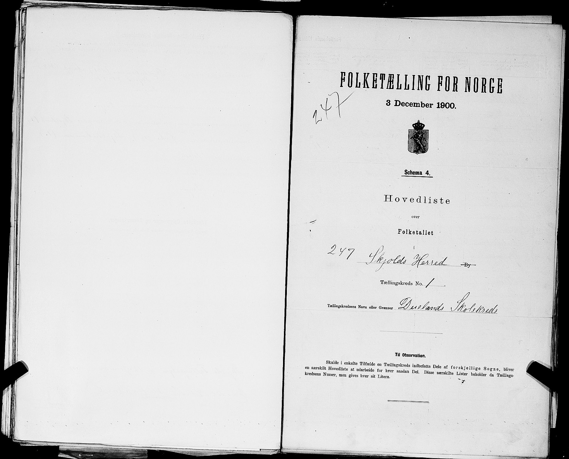 SAST, 1900 census for Skjold, 1900, p. 15