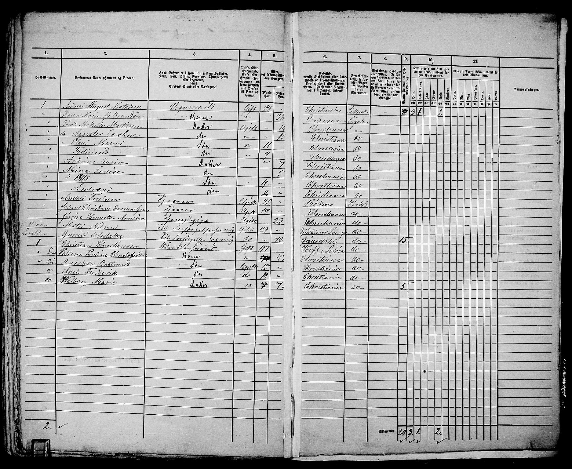 RA, 1865 census for Kristiania, 1865, p. 3626