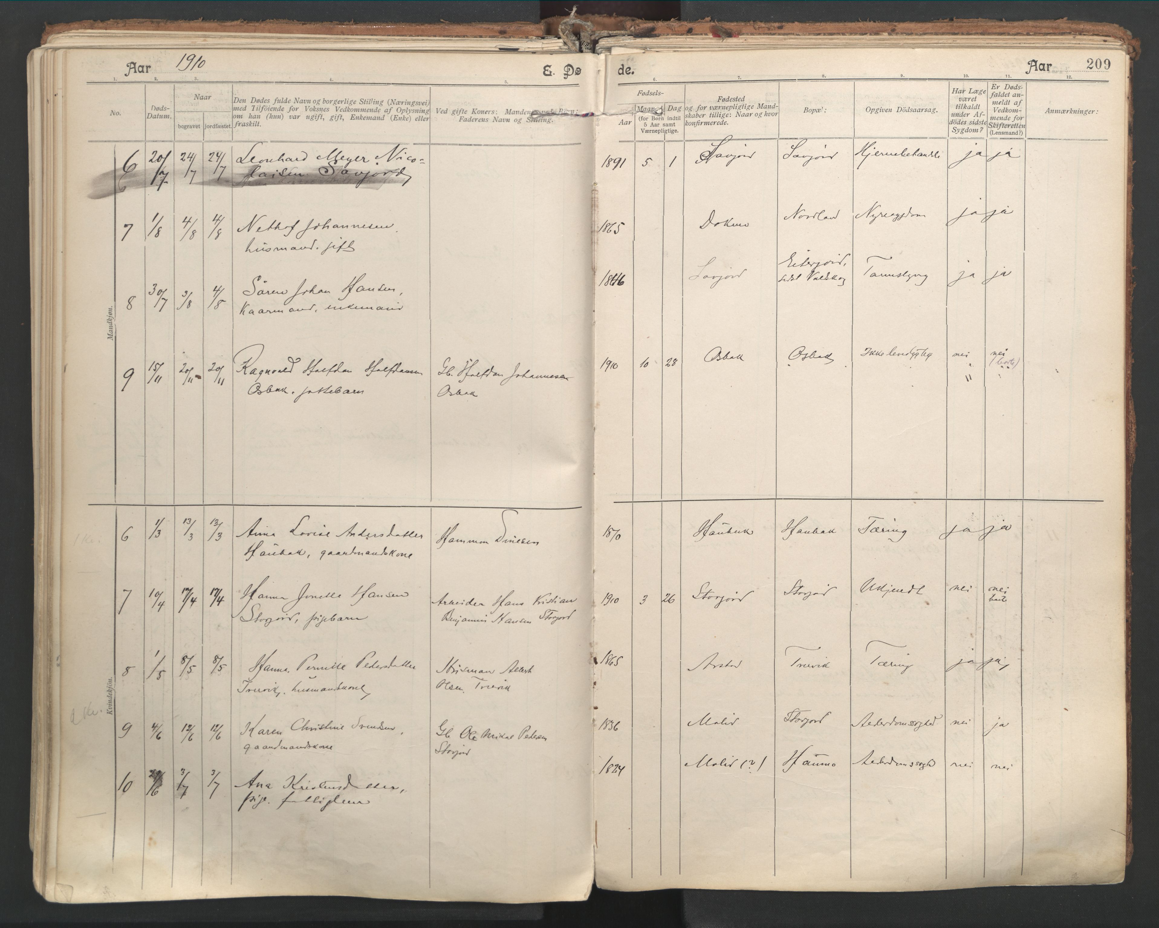 Ministerialprotokoller, klokkerbøker og fødselsregistre - Nordland, AV/SAT-A-1459/846/L0647: Parish register (official) no. 846A05, 1902-1915, p. 209