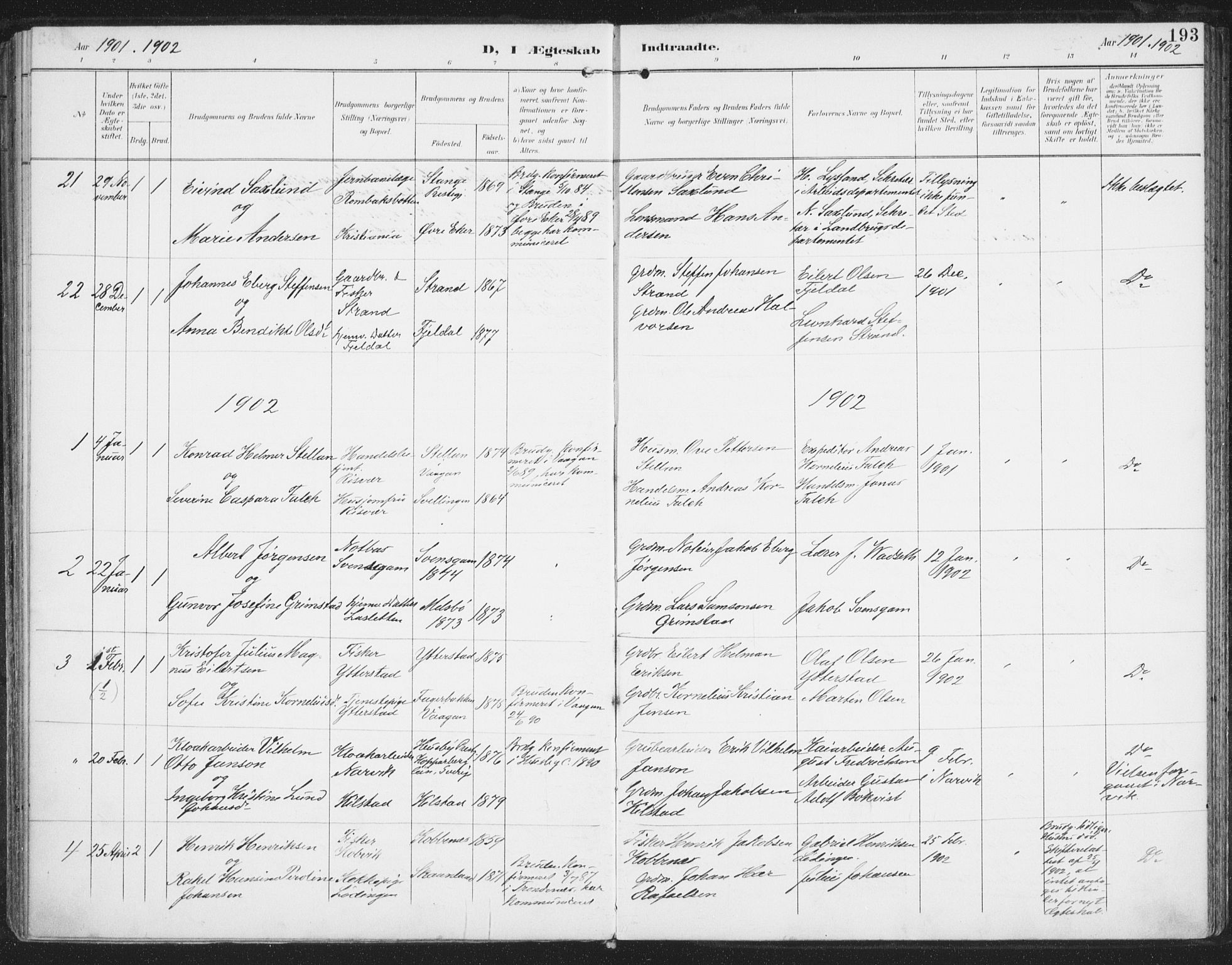 Ministerialprotokoller, klokkerbøker og fødselsregistre - Nordland, AV/SAT-A-1459/872/L1036: Parish register (official) no. 872A11, 1897-1913, p. 193