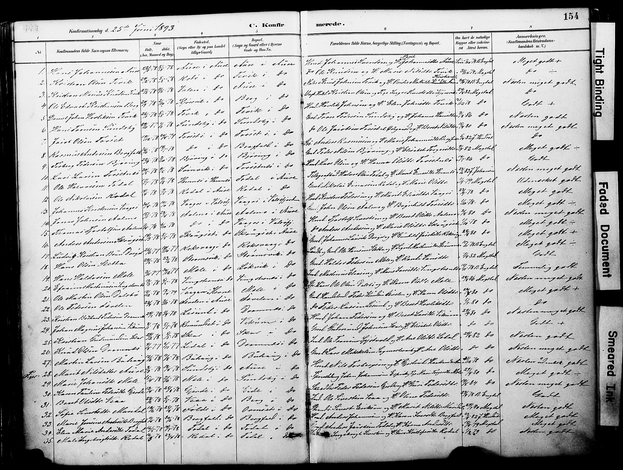 Ministerialprotokoller, klokkerbøker og fødselsregistre - Møre og Romsdal, AV/SAT-A-1454/578/L0907: Parish register (official) no. 578A06, 1887-1904, p. 154