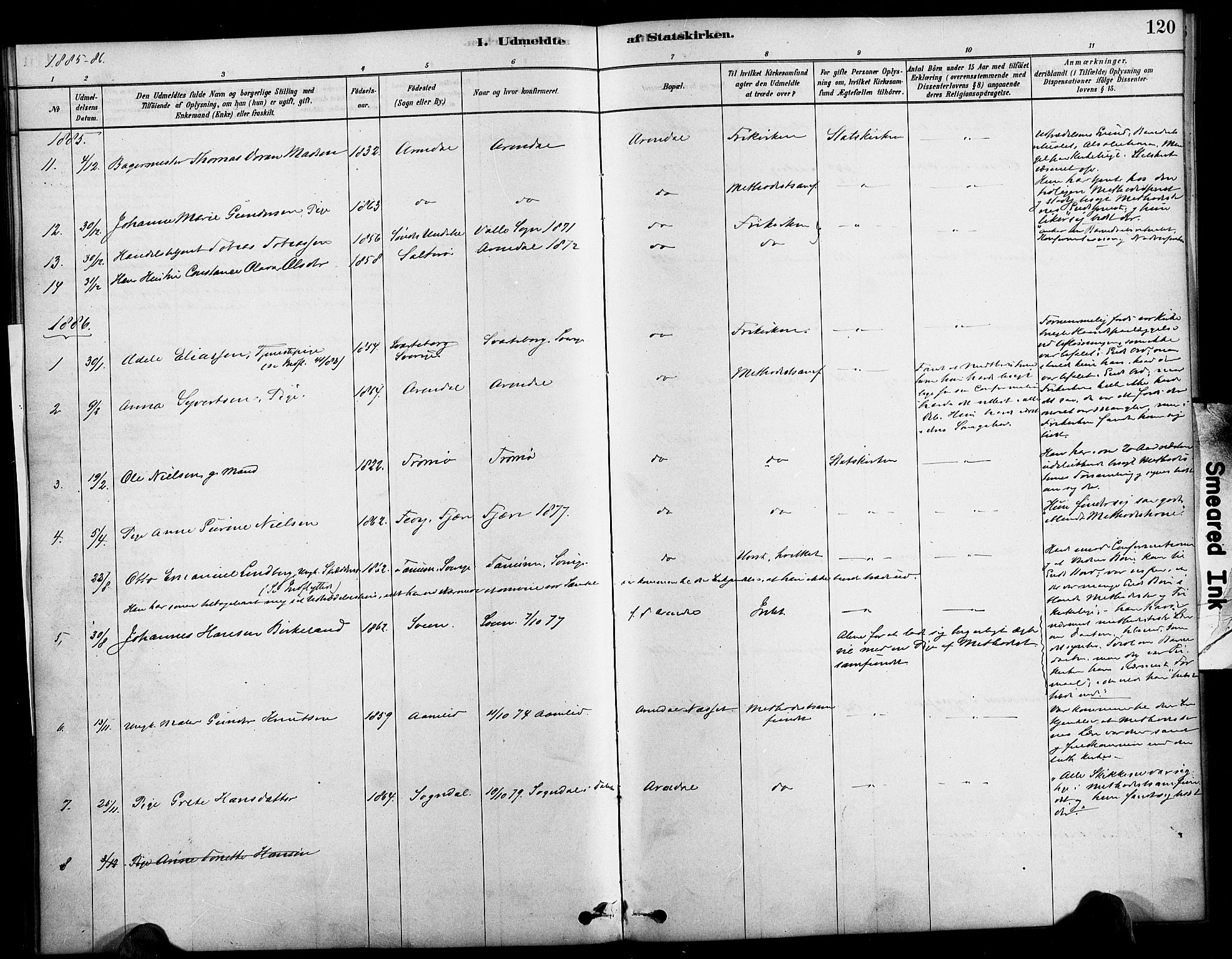 Arendal sokneprestkontor, Trefoldighet, SAK/1111-0040/F/Fa/L0009: Parish register (official) no. A 9, 1878-1919, p. 120
