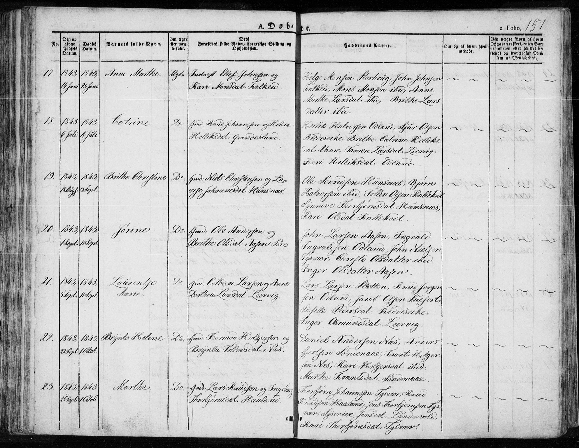 Tysvær sokneprestkontor, SAST/A -101864/H/Ha/Haa/L0001: Parish register (official) no. A 1.1, 1831-1856, p. 157