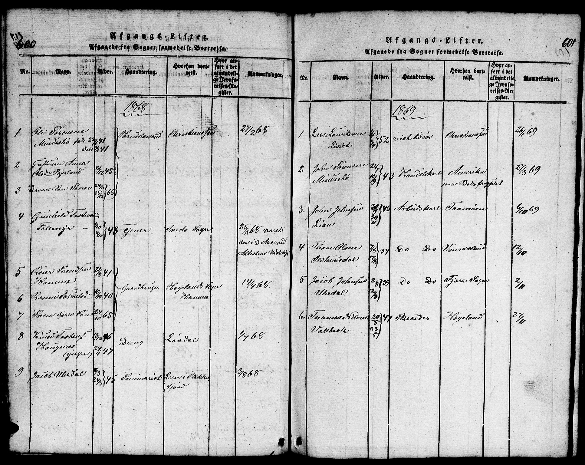 Bjelland sokneprestkontor, SAK/1111-0005/F/Fb/Fba/L0003: Parish register (copy) no. B 3, 1816-1870, p. 600-601