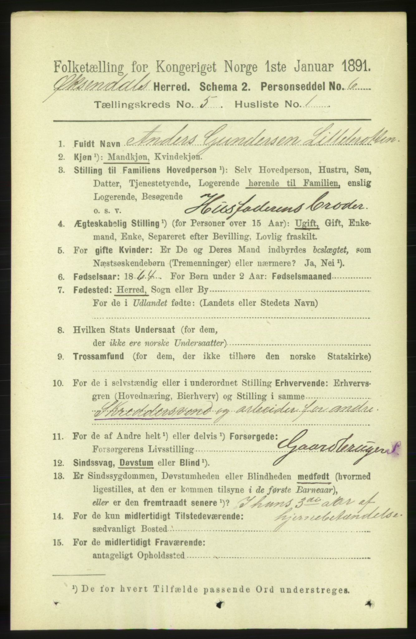 RA, 1891 census for 1561 Øksendal, 1891, p. 1033