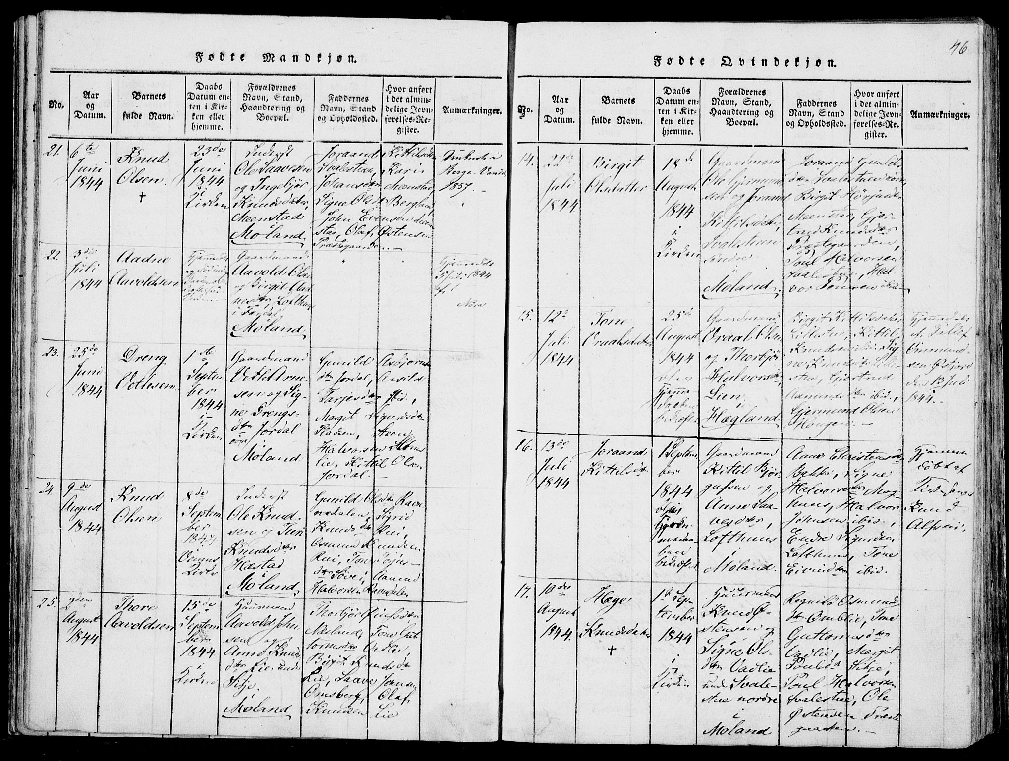 Fyresdal kirkebøker, AV/SAKO-A-263/F/Fa/L0004: Parish register (official) no. I 4, 1815-1854, p. 46