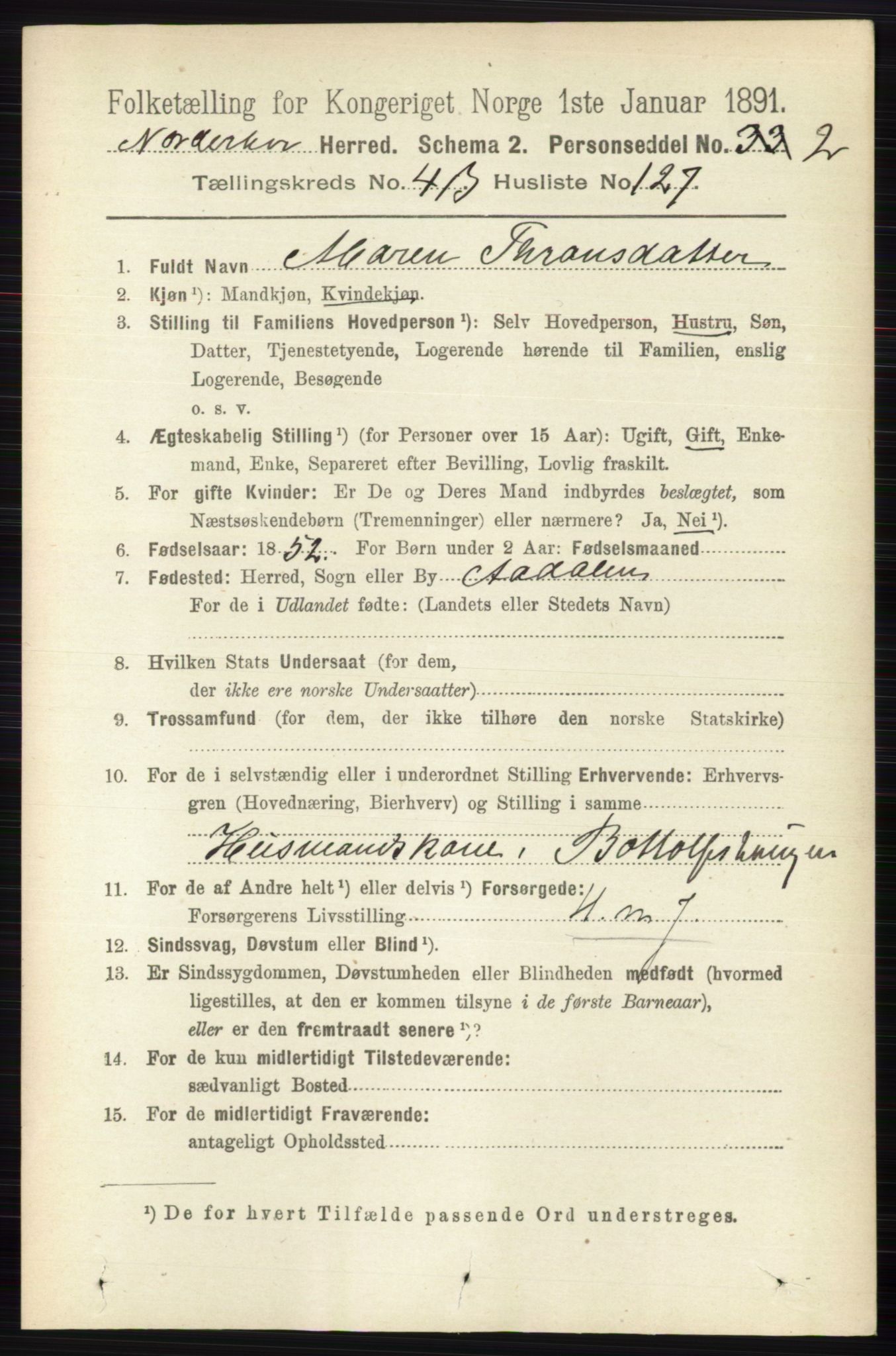 RA, 1891 census for 0613 Norderhov, 1891, p. 3426