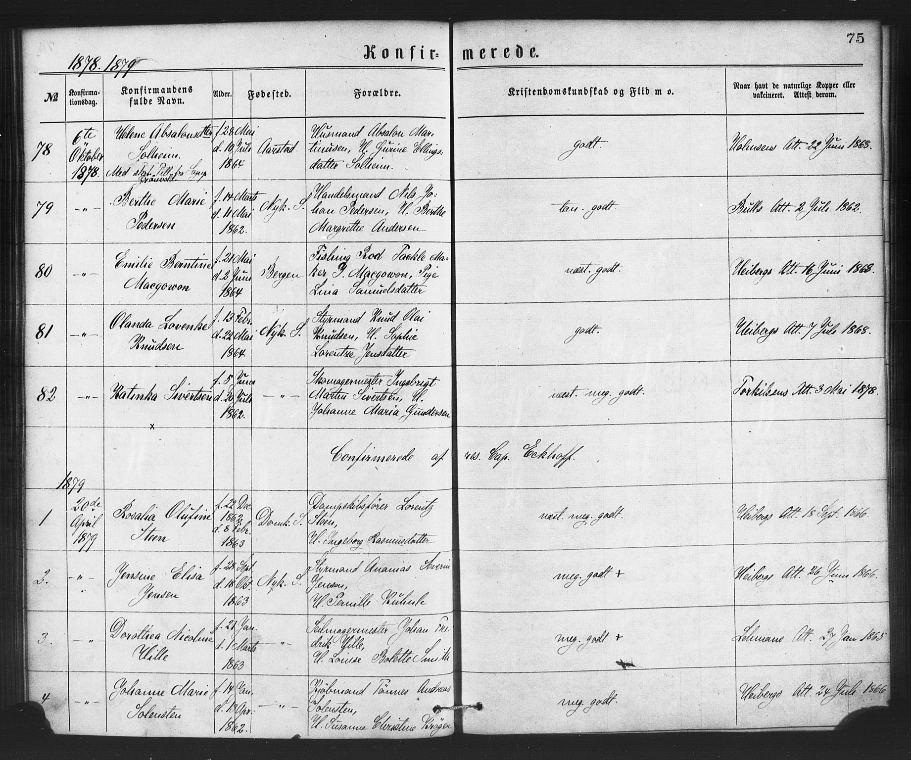 Nykirken Sokneprestembete, SAB/A-77101/H/Haa/L0026: Parish register (official) no. C 5, 1870-1886, p. 75