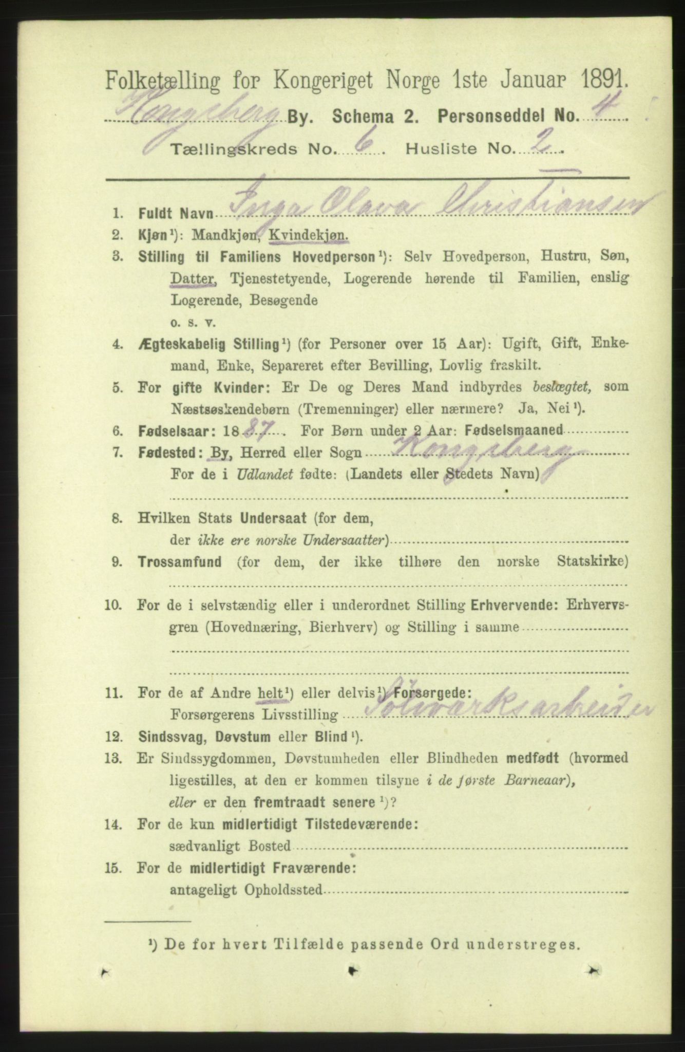 RA, 1891 census for 0604 Kongsberg, 1891, p. 4848